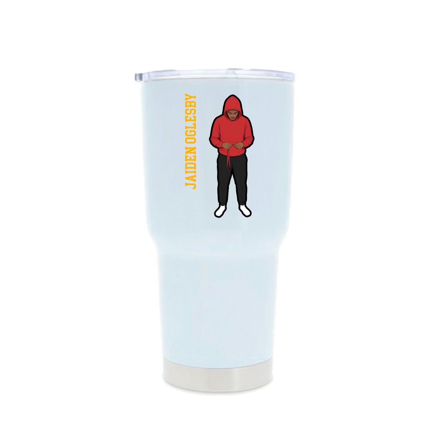 30oz Stainless Steel Tumbler — Name Vertical in White