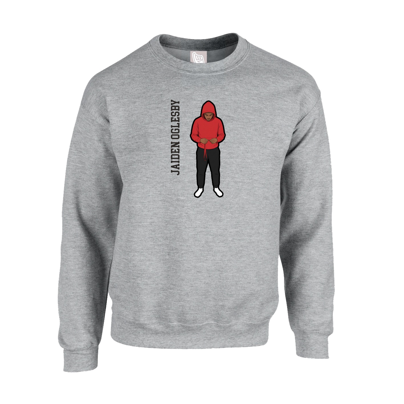 Fleece Crew — Name Vertical in Grey