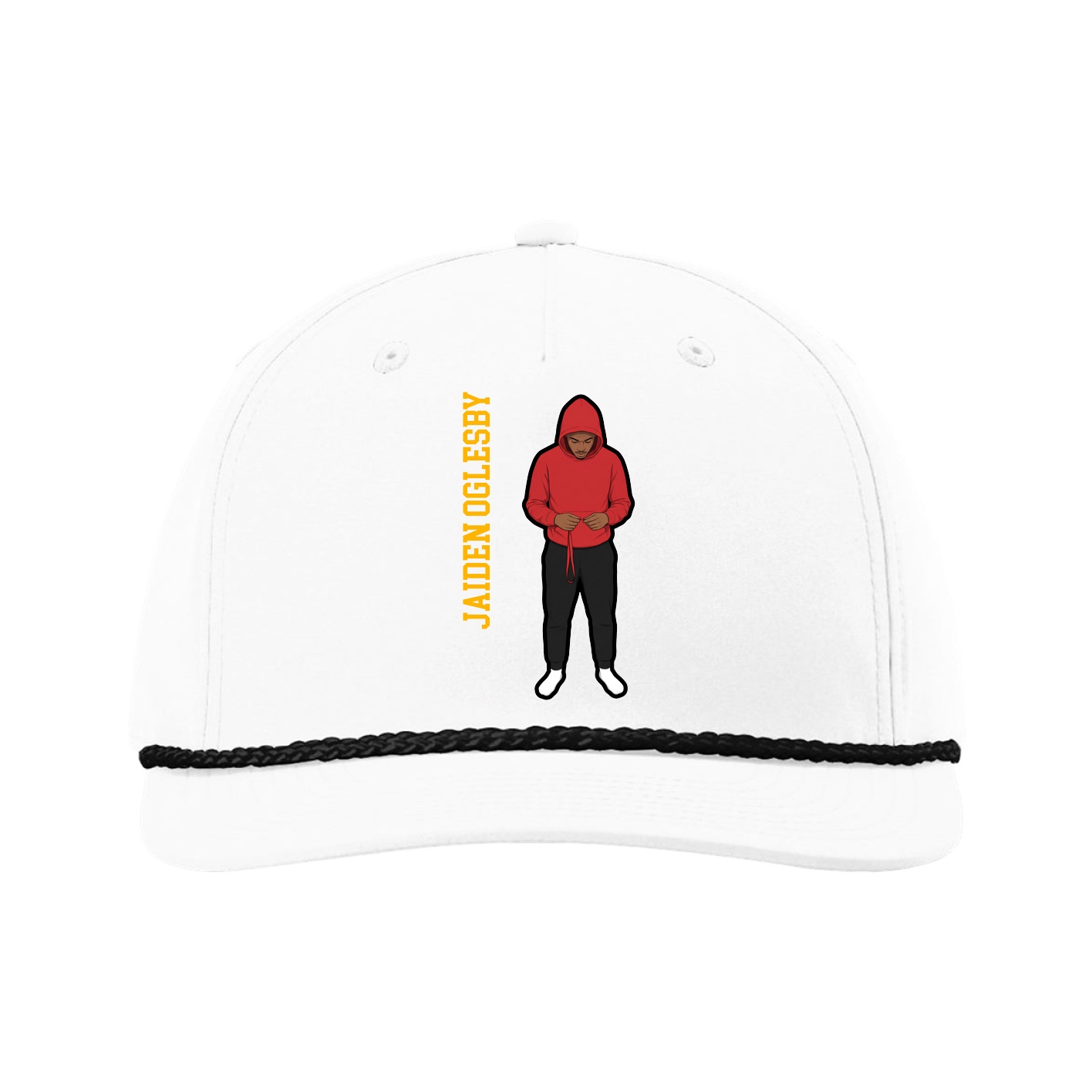Five-Panel Classic Rope Cap — Name Vertical in White