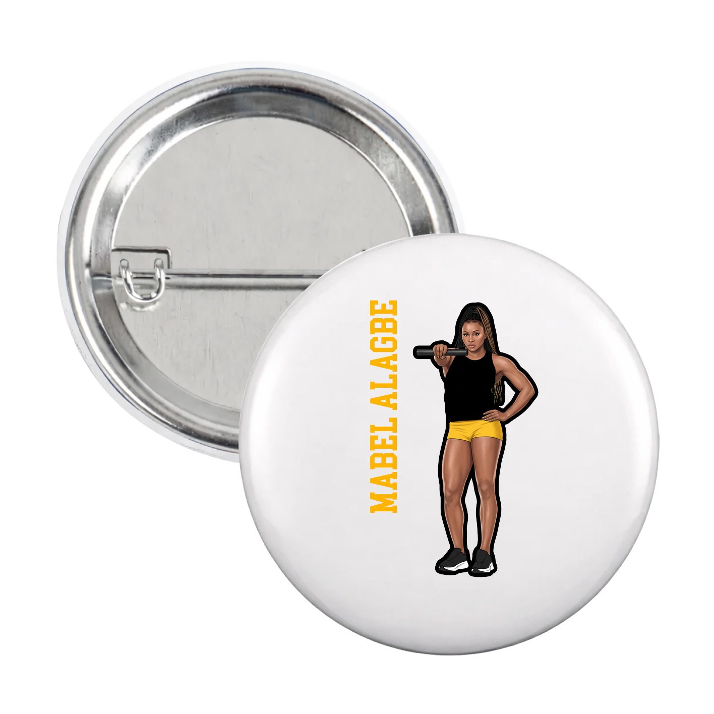 Game Day Button — Name Vertical in White