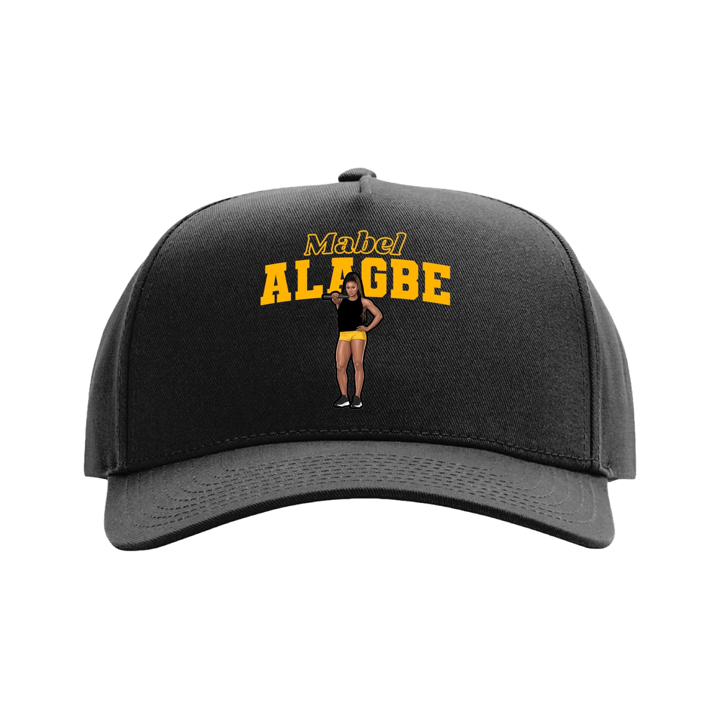 Full Fabric Five-Panel Champ Cap — Name Arch in Black