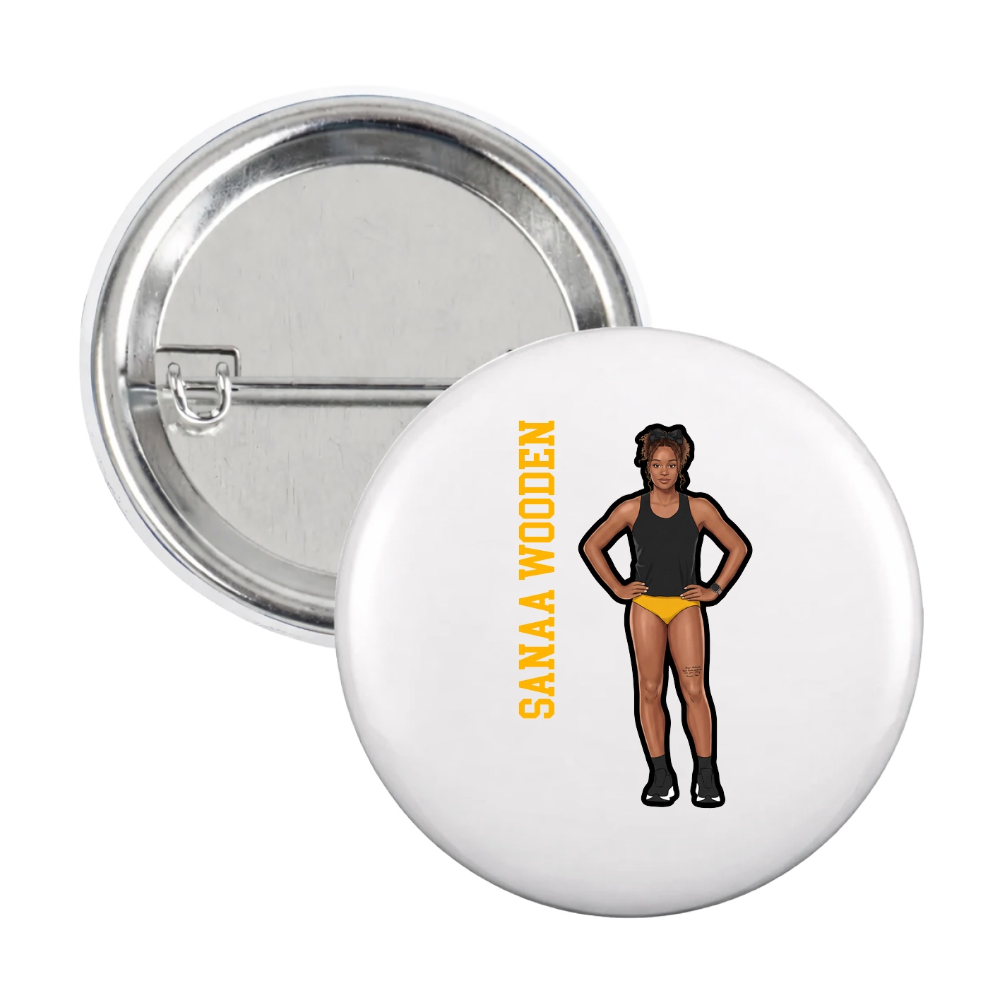 Game Day Button — Name Vertical in White