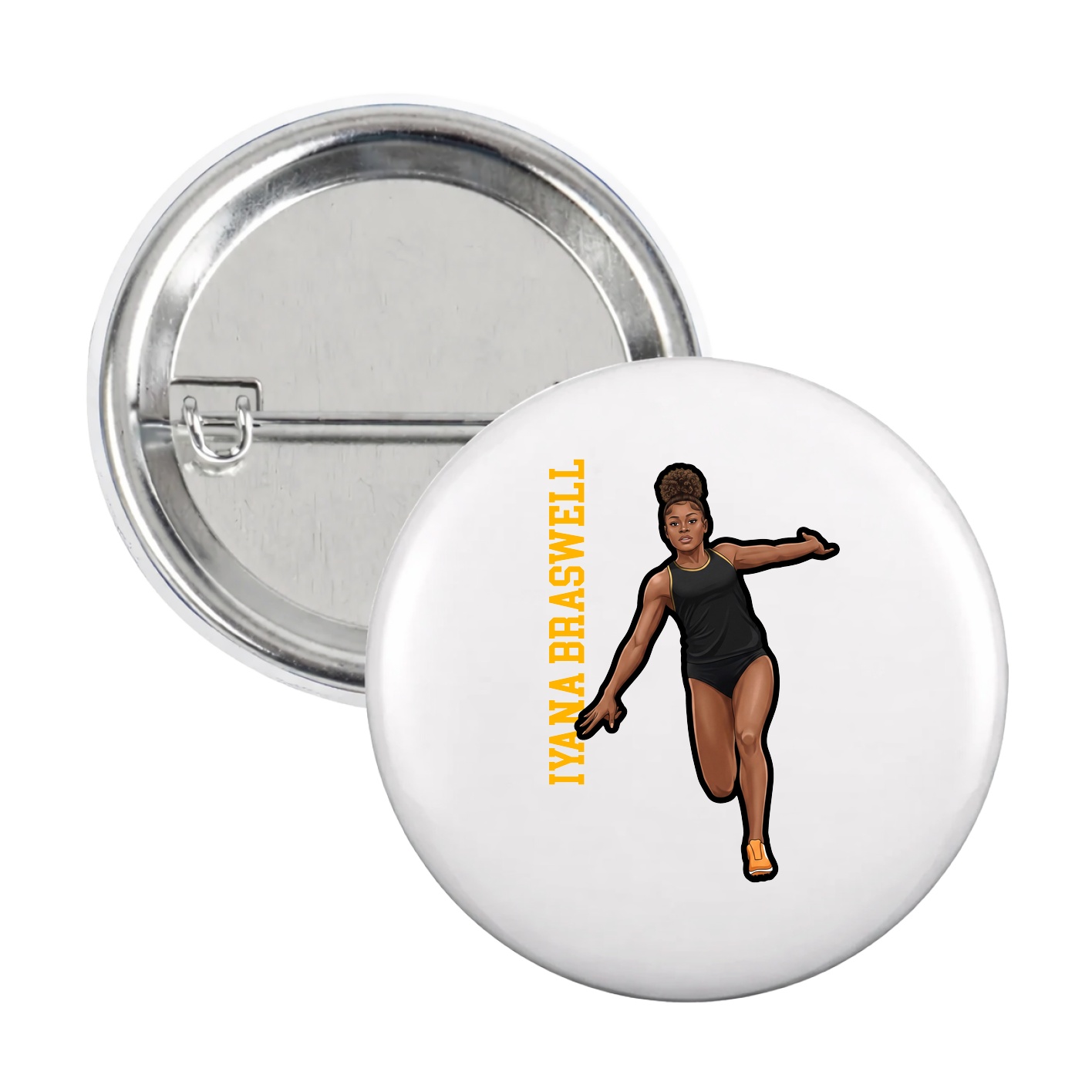 Game Day Button — Name Vertical in White