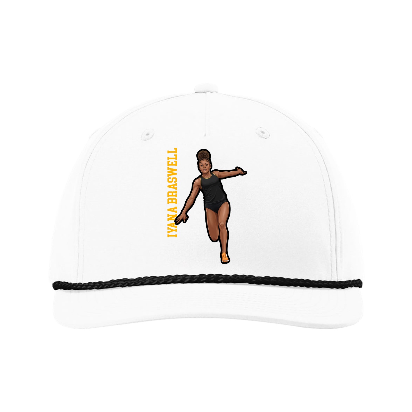 Five-Panel Classic Rope Cap — Name Vertical in White
