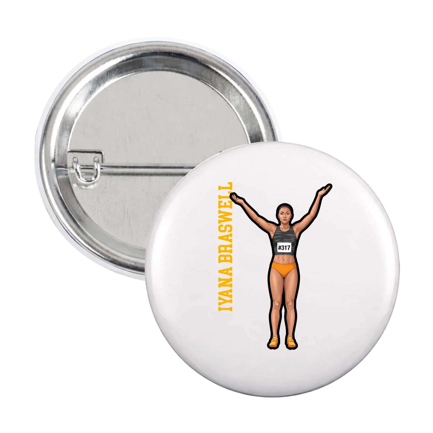 Game Day Button — Name Vertical in White