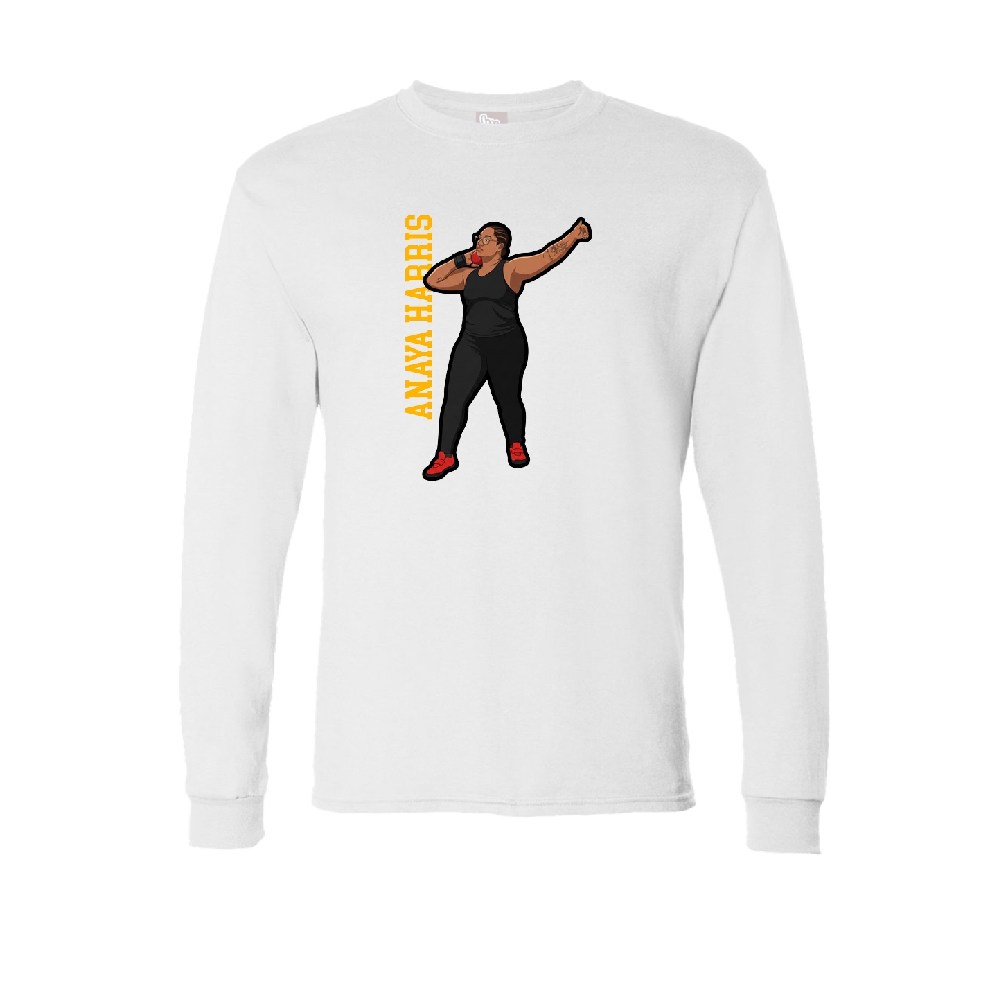 Long Sleeve Tee — Name Vertical in White