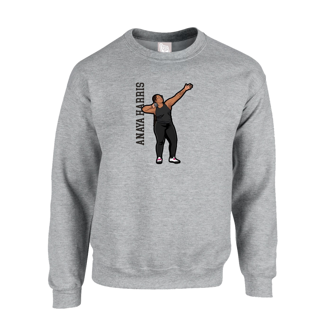 Fleece Crew — Name Vertical in Grey