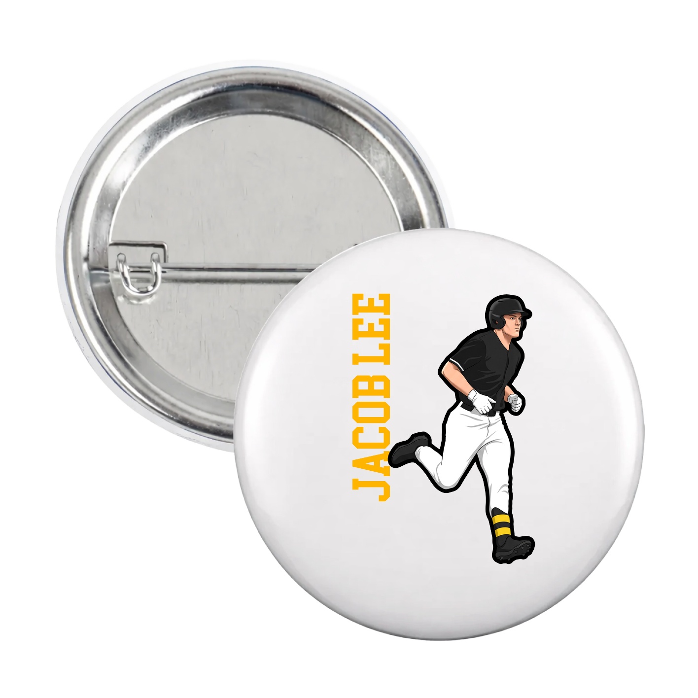 Game Day Button — Name Vertical in White