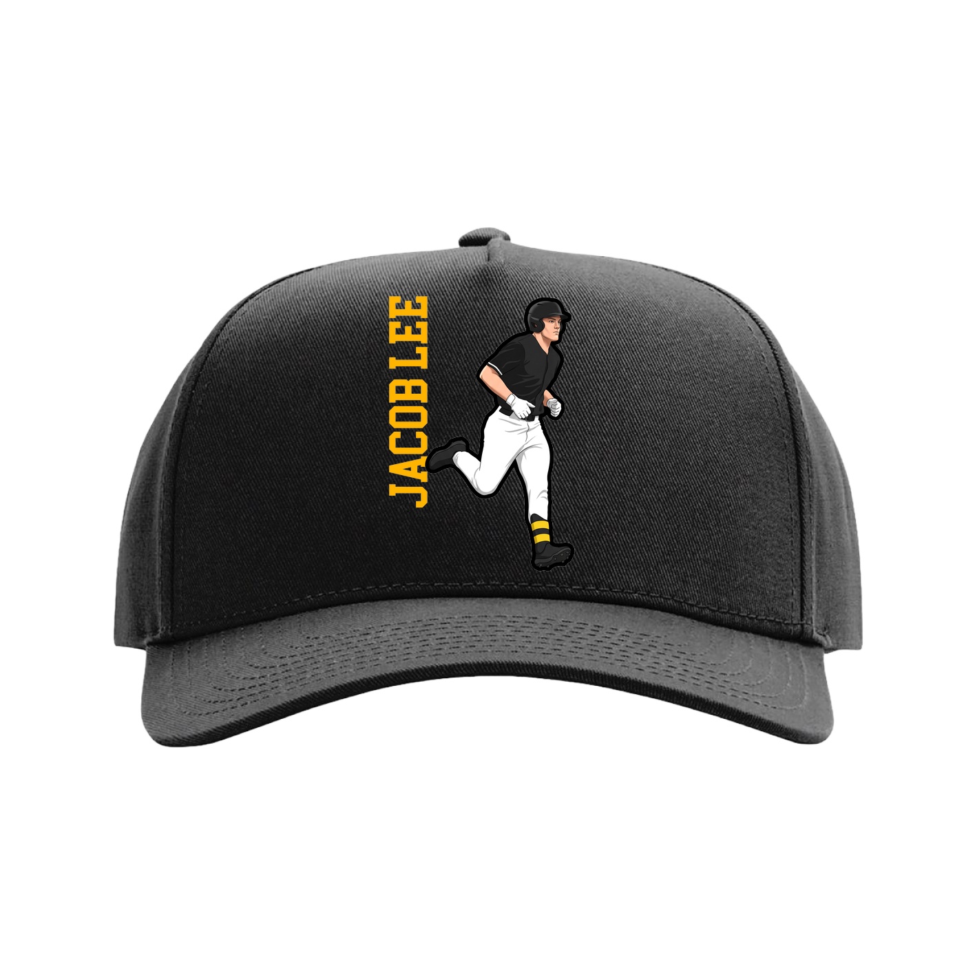 Full Fabric Five-Panel Champ Cap — Name Vertical in Black