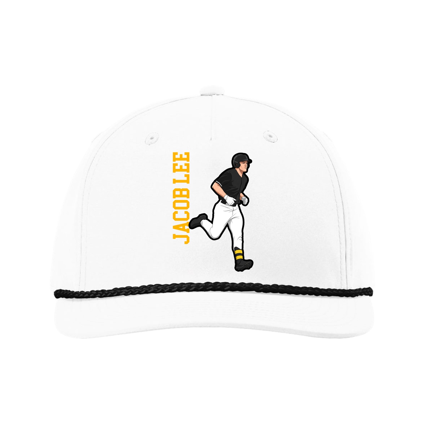 Five-Panel Classic Rope Cap — Name Vertical in White