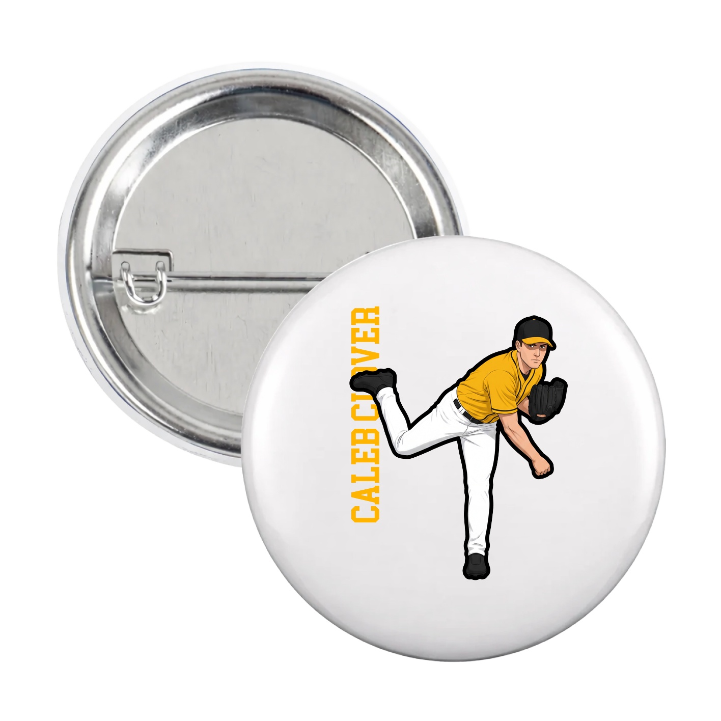 Game Day Button — Name Vertical in White