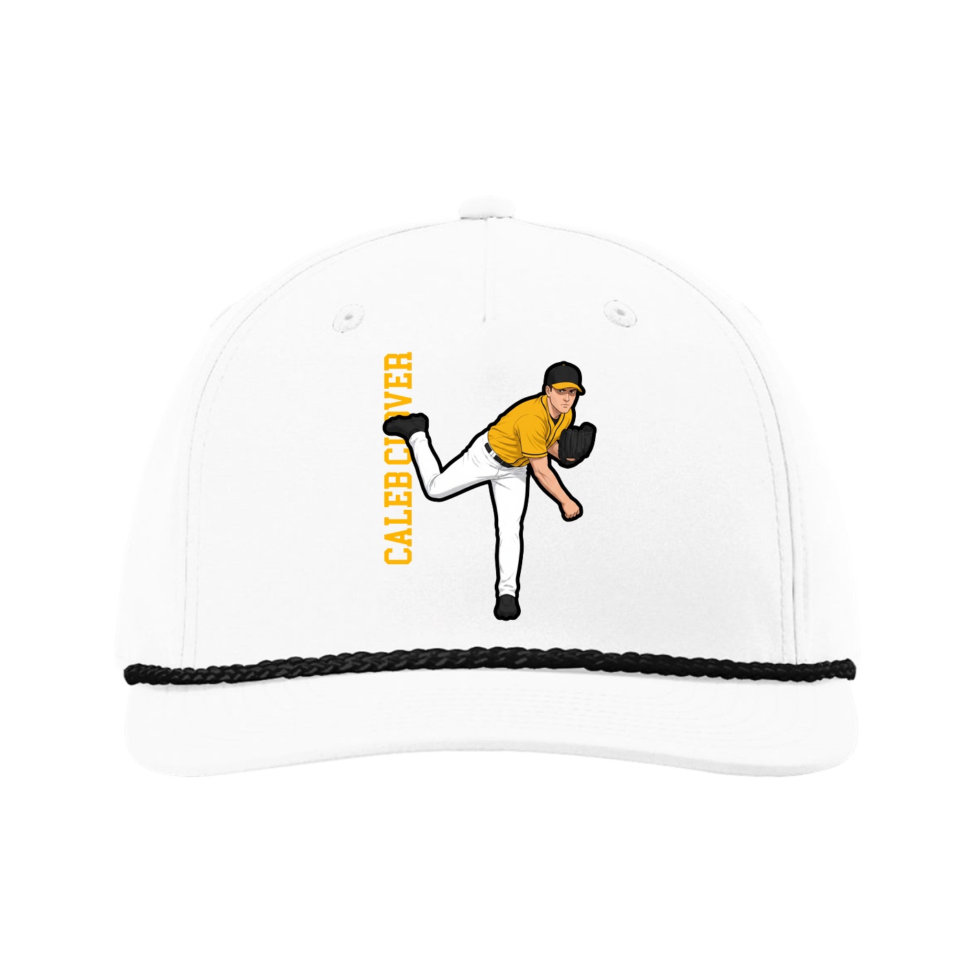 Five-Panel Classic Rope Cap — Name Vertical in White