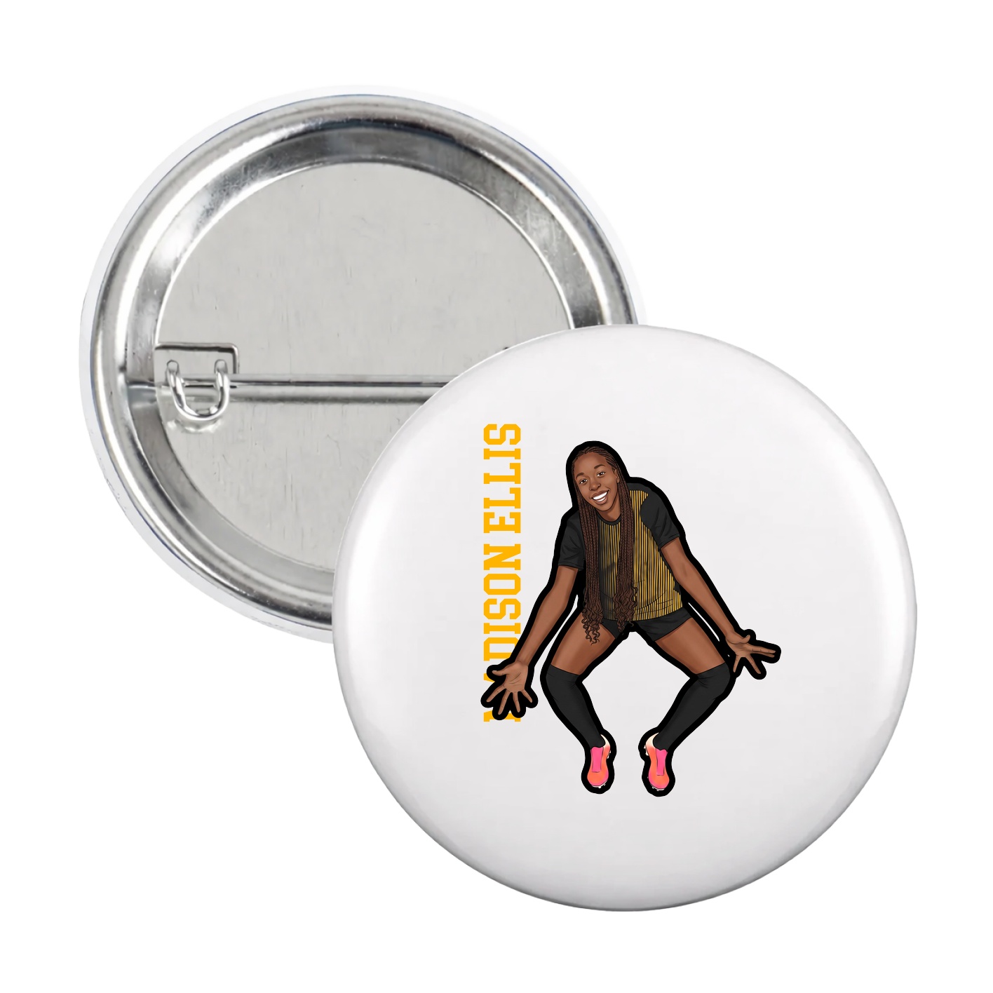 Game Day Button — Name Vertical in White