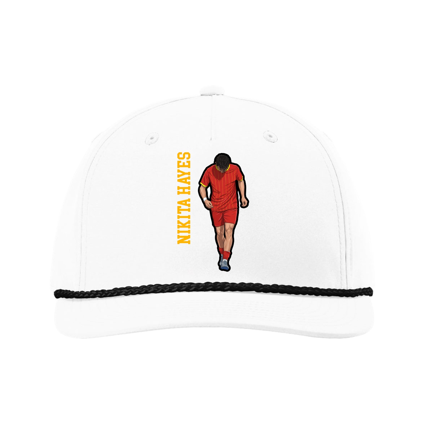 Five-Panel Classic Rope Cap — Name Vertical in White