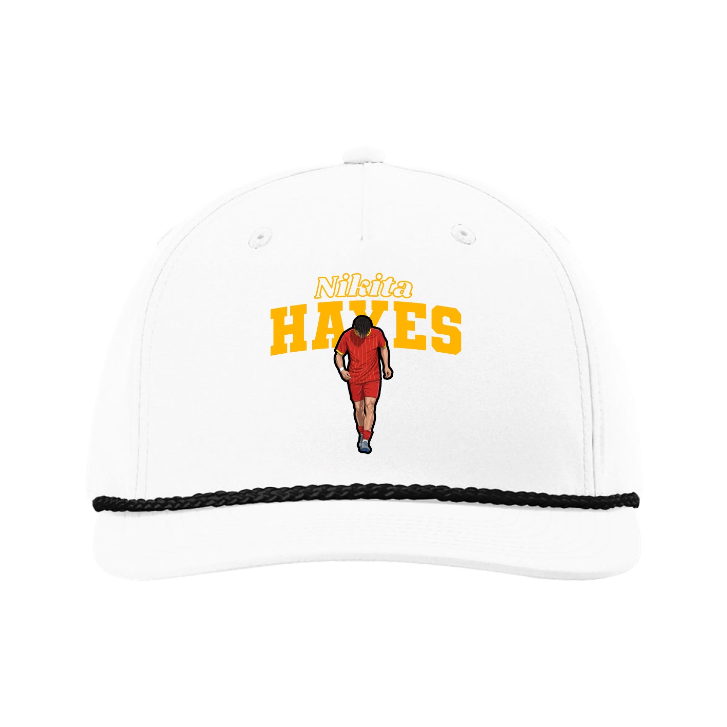 Five-Panel Classic Rope Cap — Name Arch in White