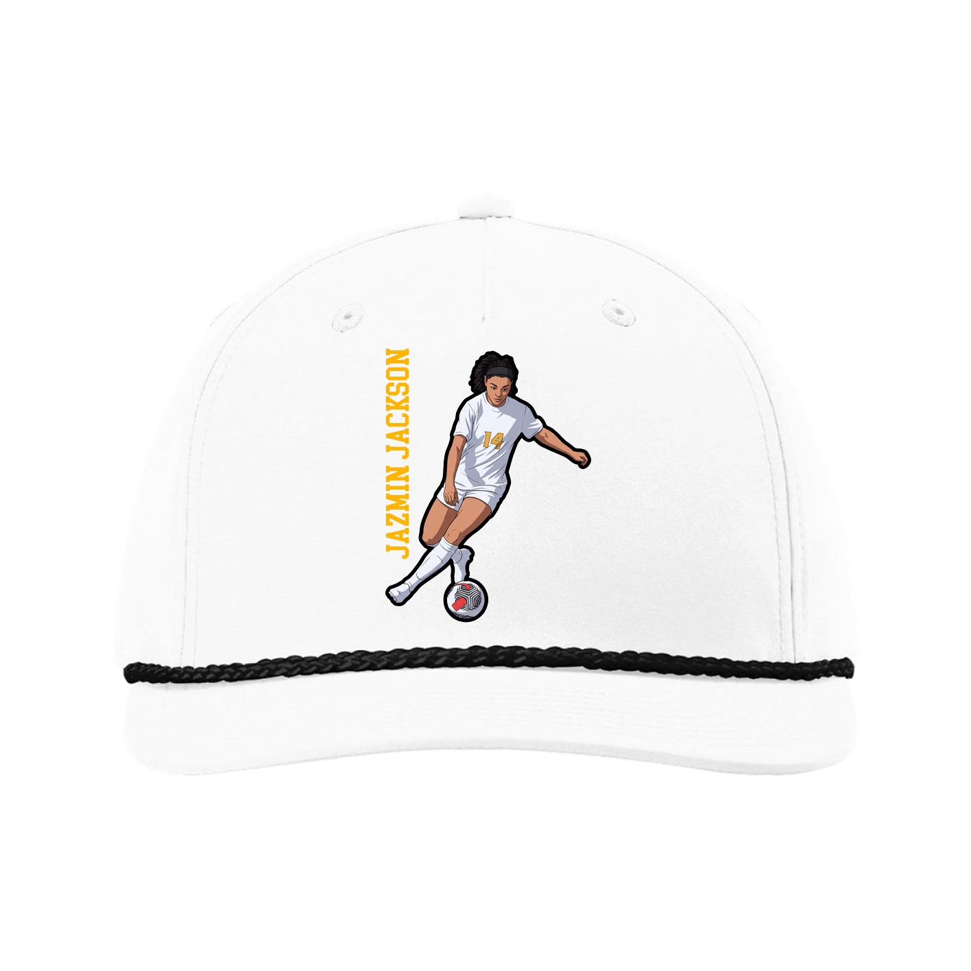 Five-Panel Classic Rope Cap — Name Vertical in White