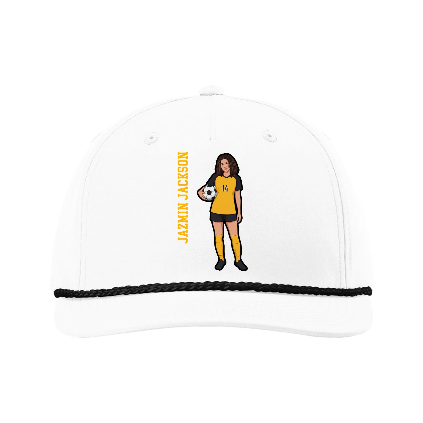Five-Panel Classic Rope Cap — Name Vertical in White