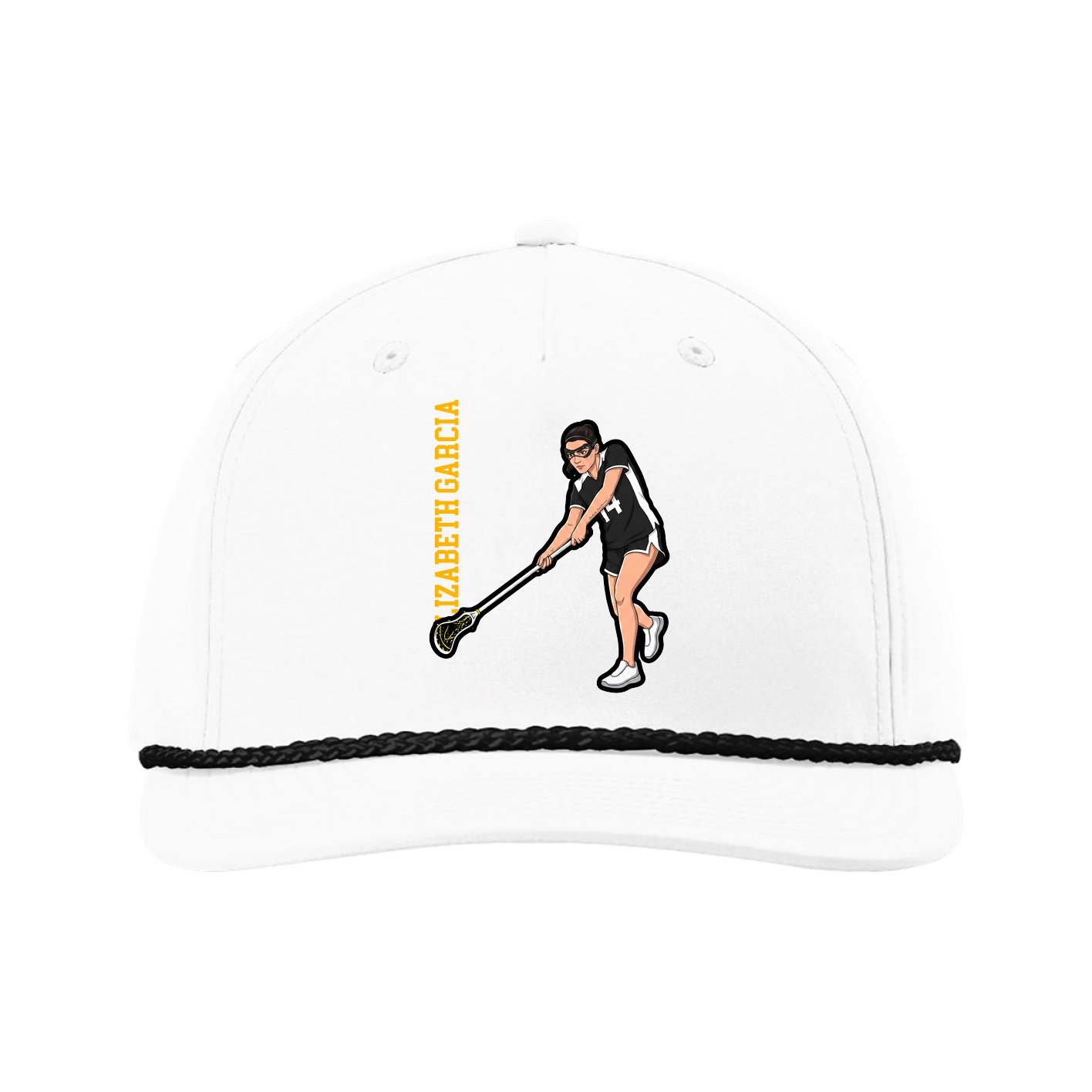 Five-Panel Classic Rope Cap — Name Vertical in White