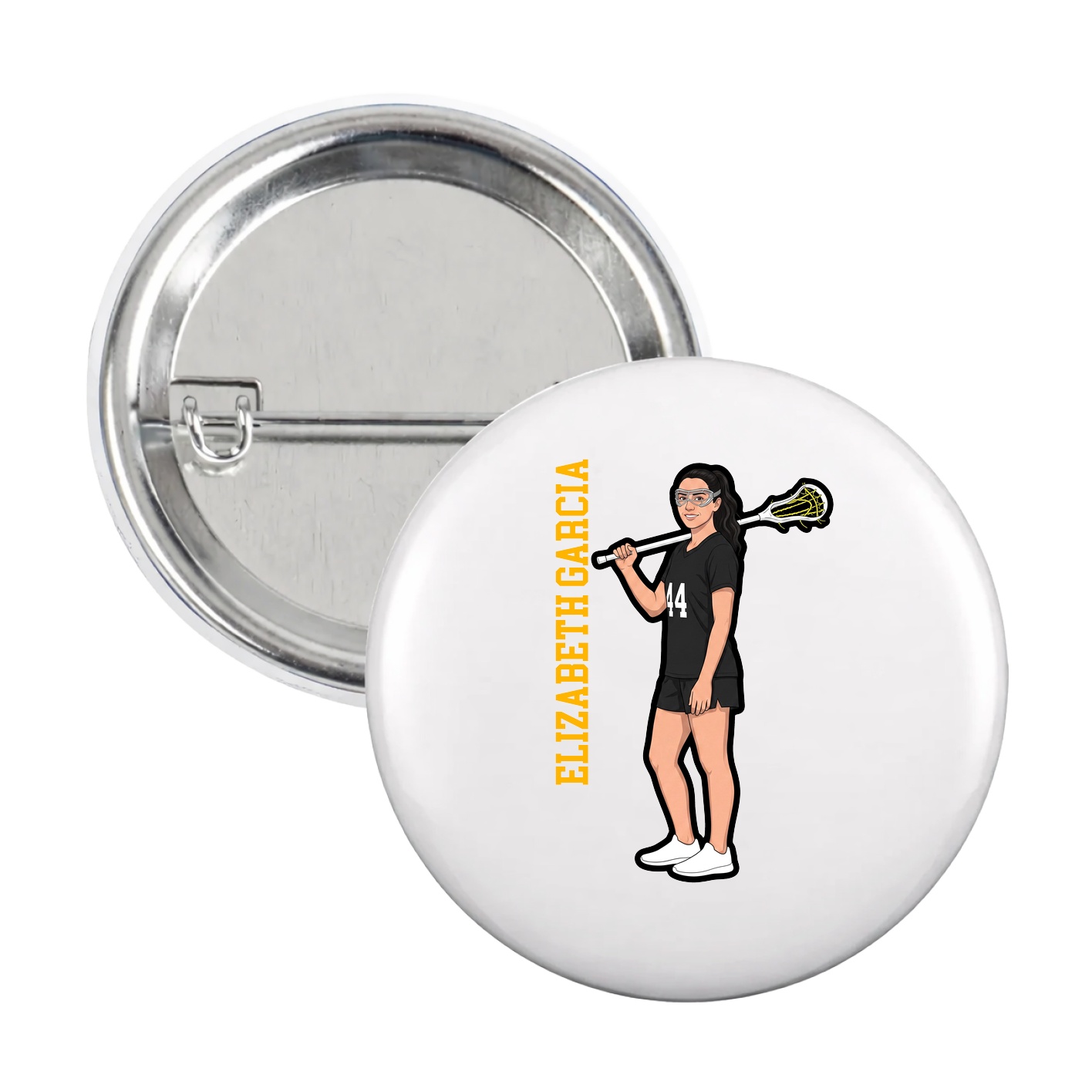 Game Day Button — Name Vertical in White