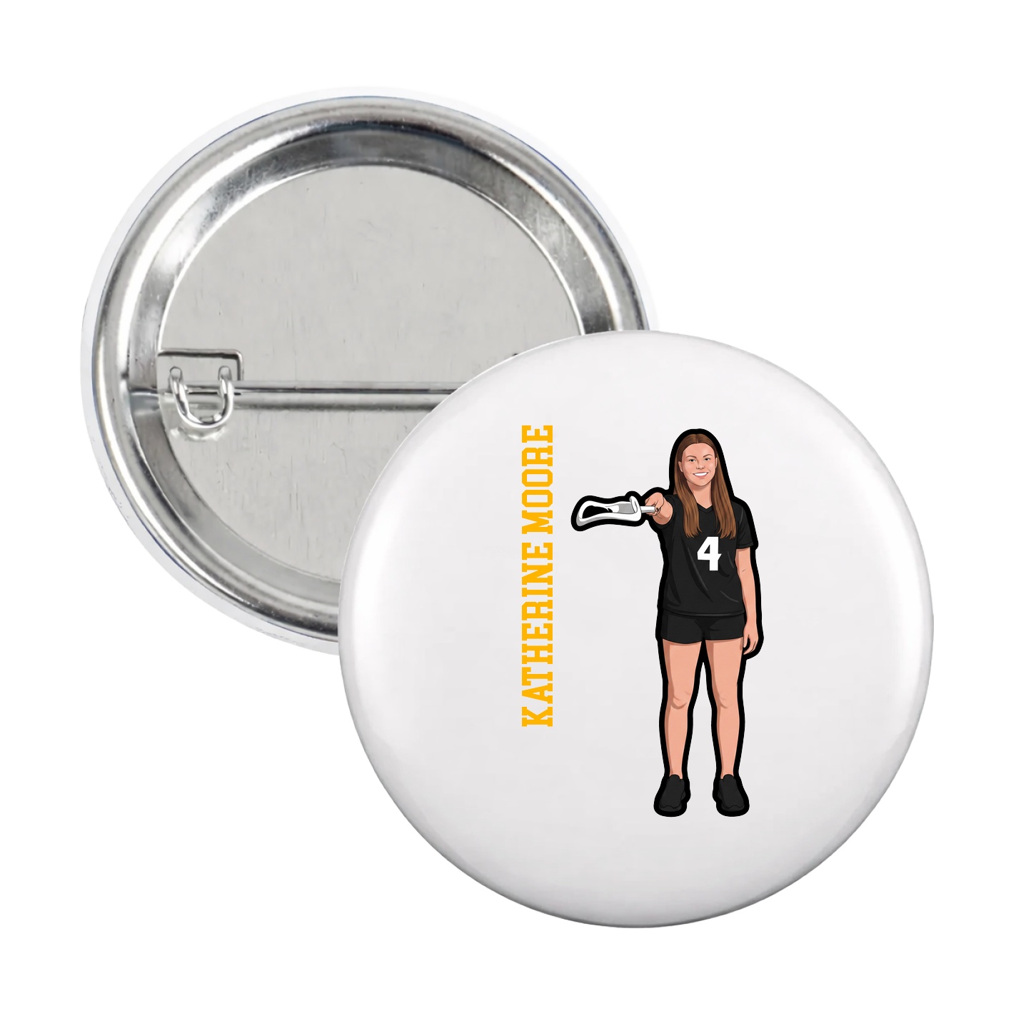 Game Day Button — Name Vertical in White