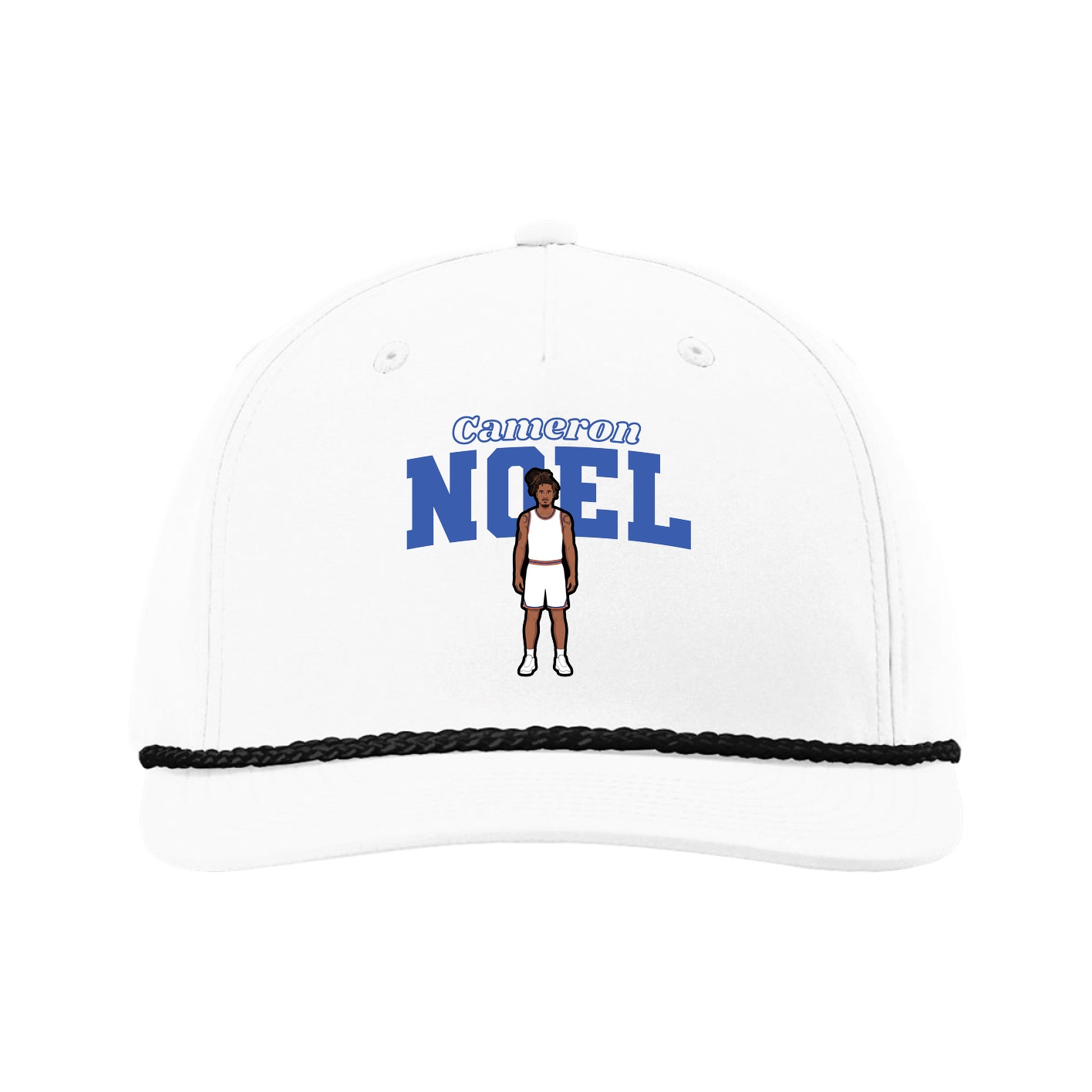 Five-Panel Classic Rope Cap — Name Arch in White