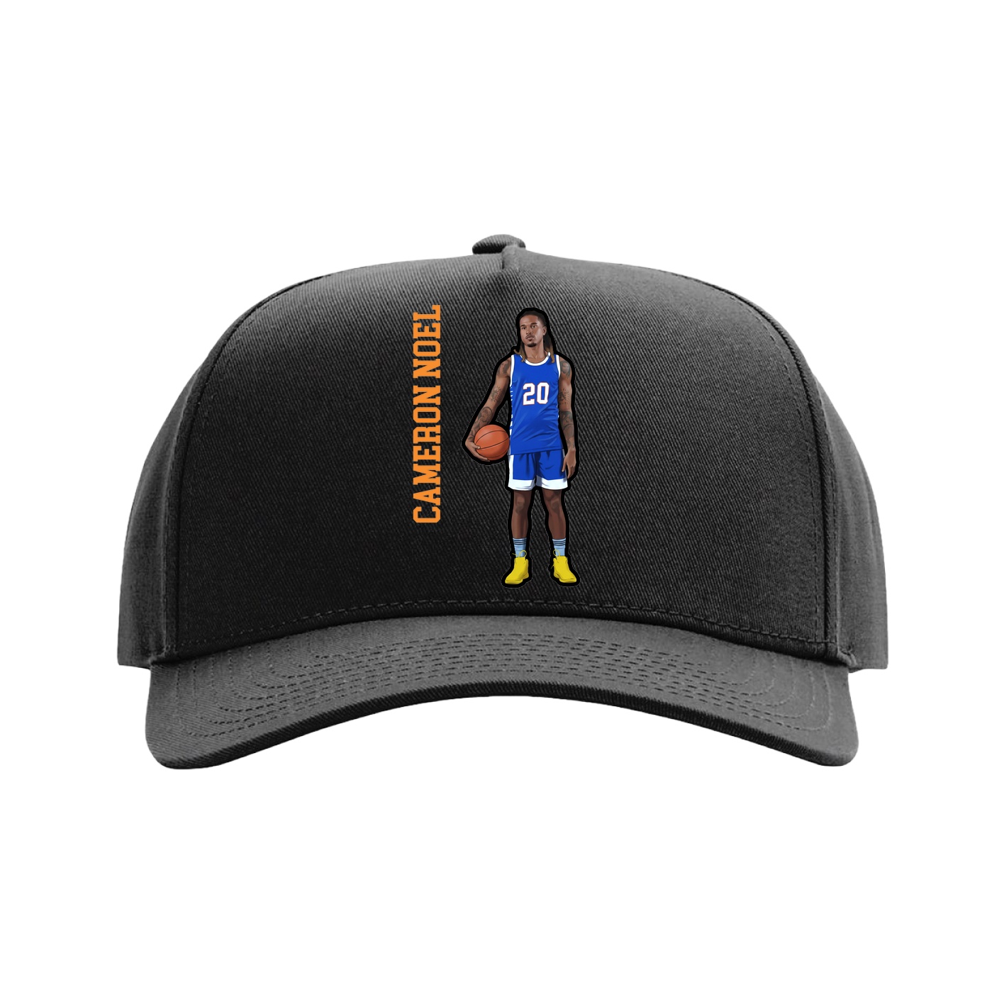 Full Fabric Five-Panel Champ Cap — Name Vertical in Black