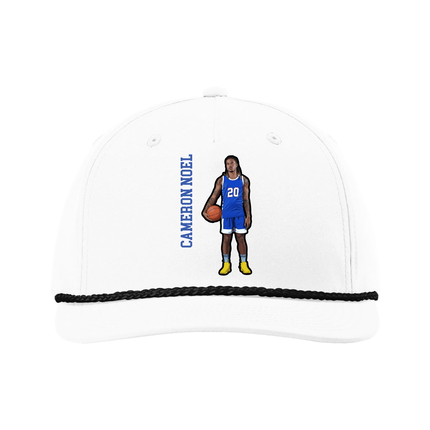 Five-Panel Classic Rope Cap — Name Vertical in White