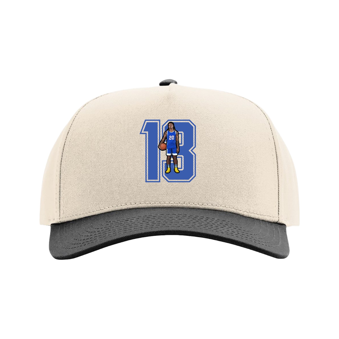 Full Fabric Five-Panel Champ Cap — Number in Cream/Black