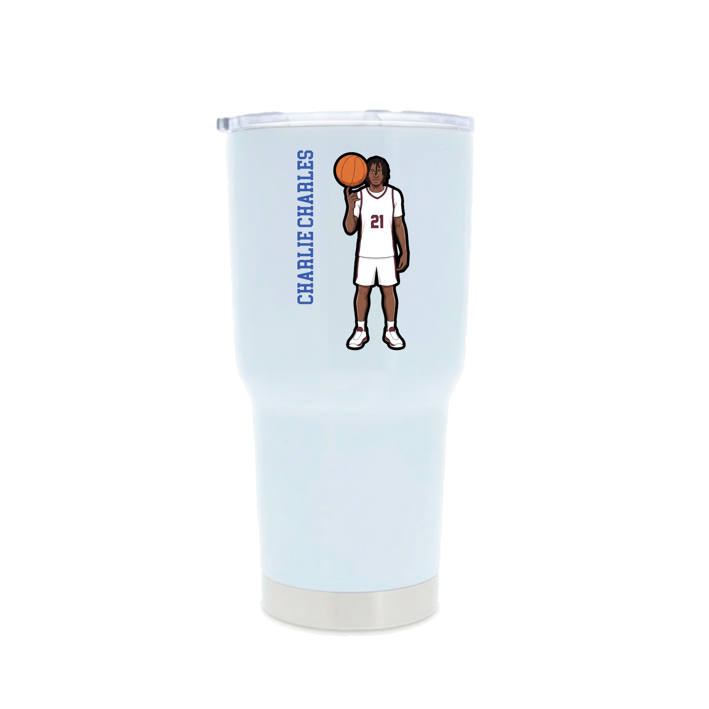 30oz Stainless Steel Tumbler — Name Vertical in White