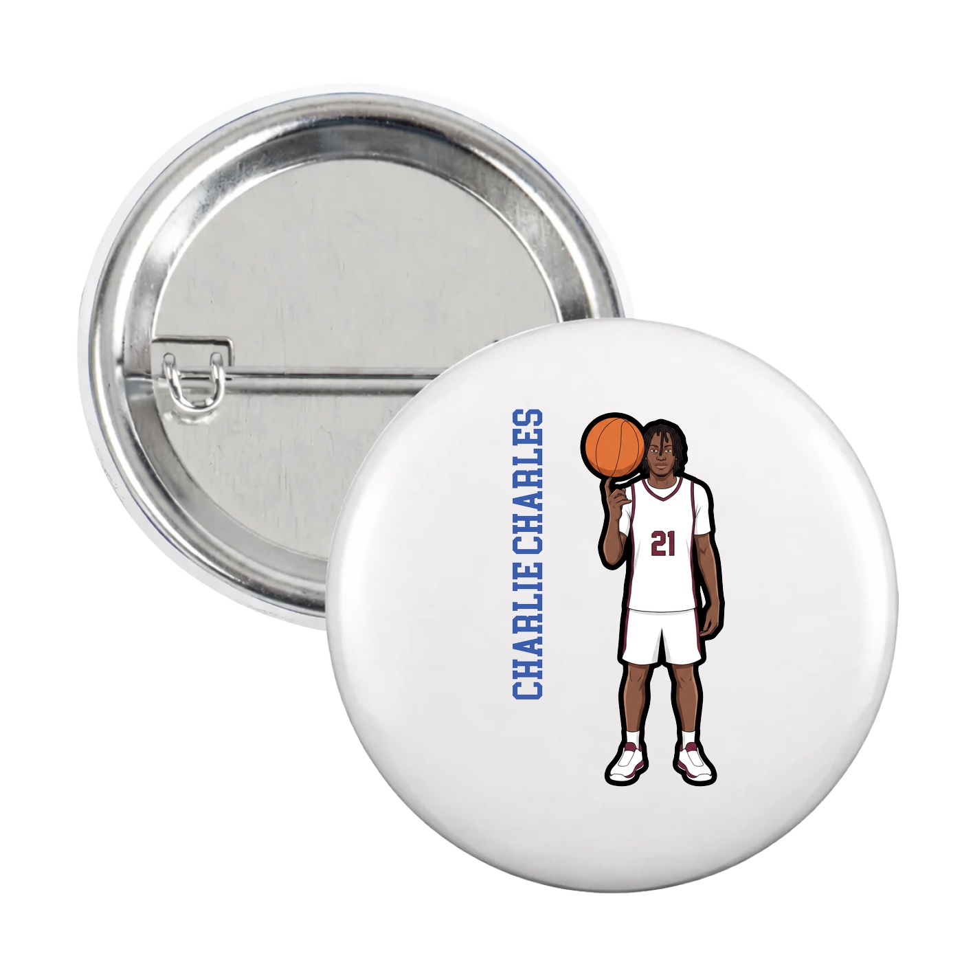 Game Day Button — Name Vertical in White