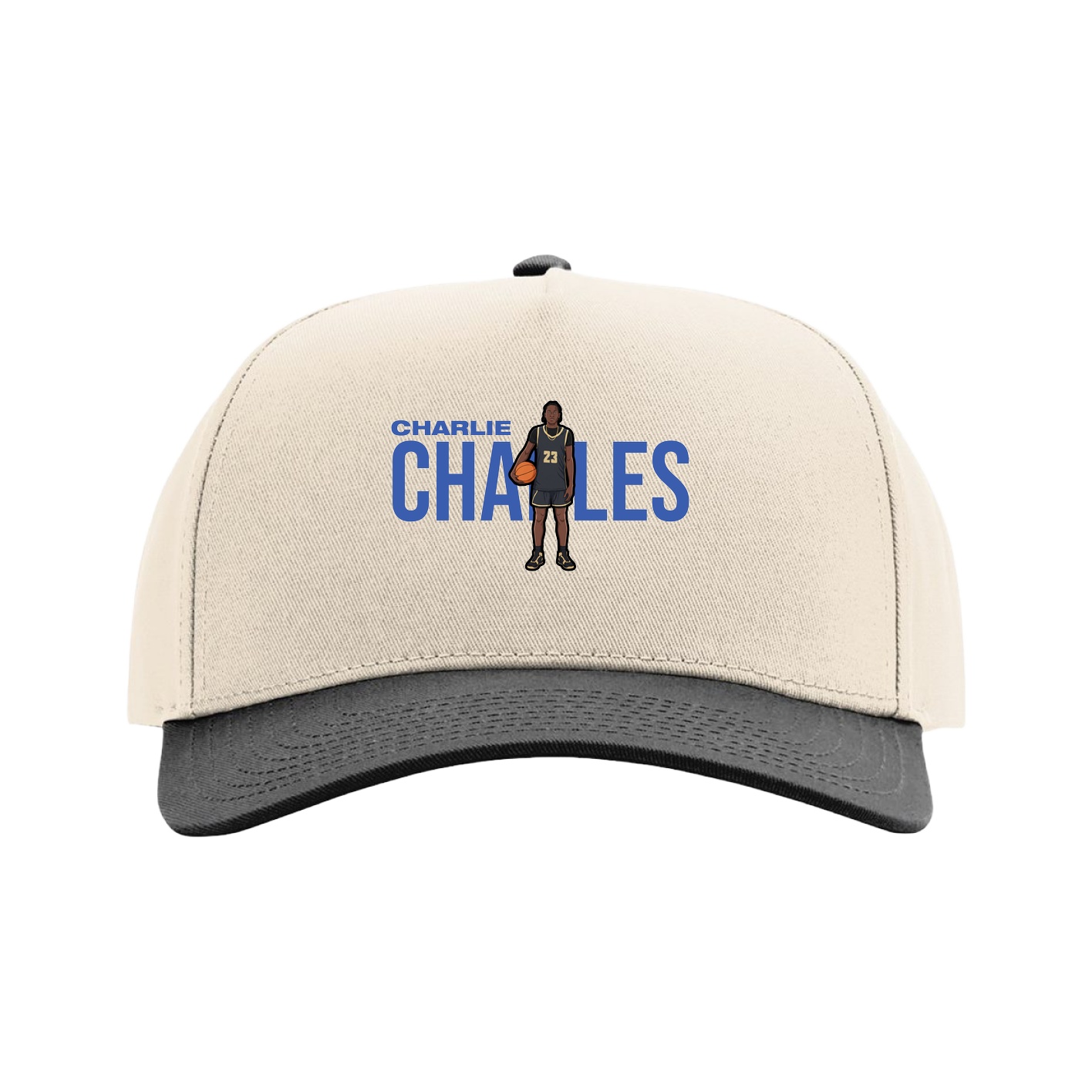 Full Fabric Five-Panel Champ Cap — Player Name in Cream/Black