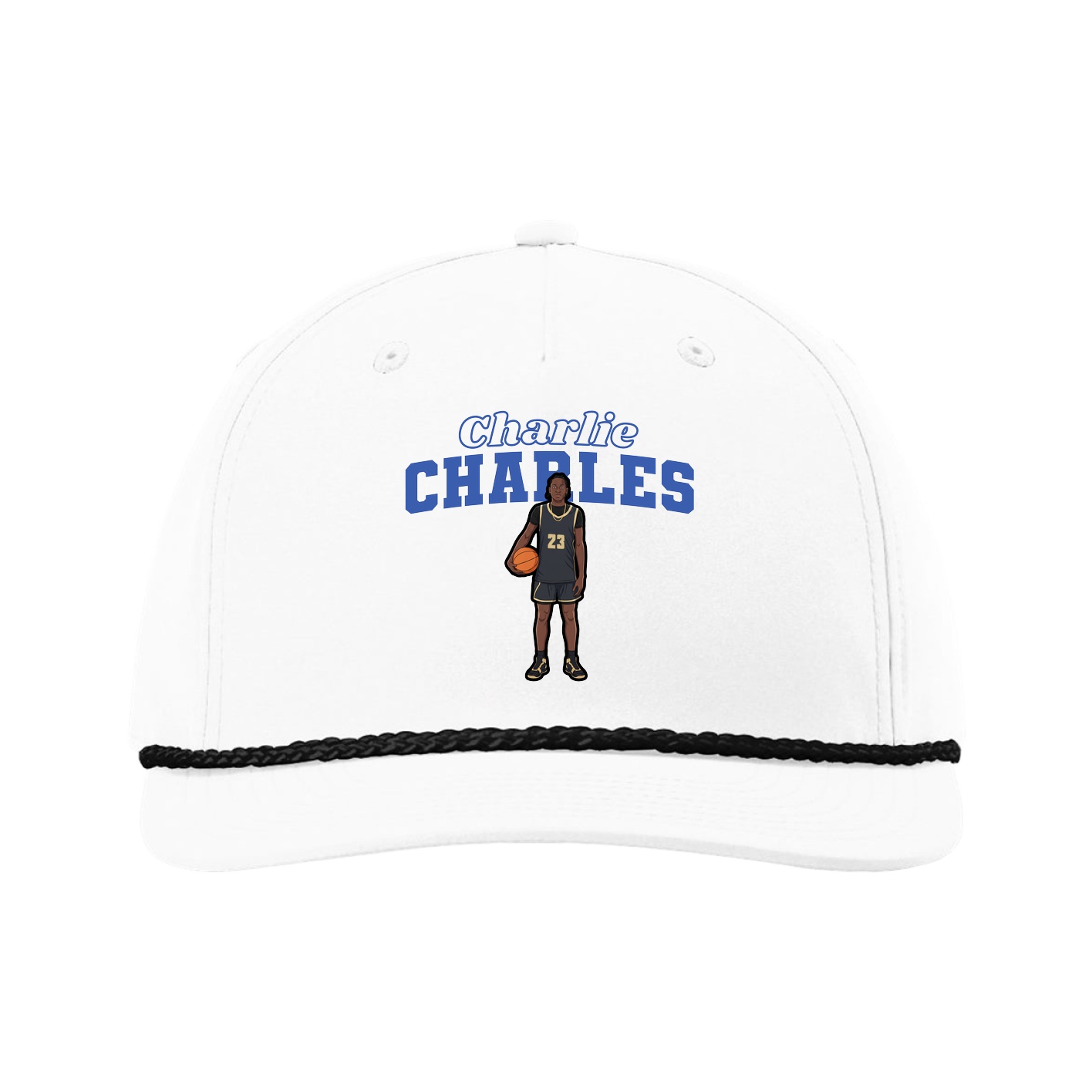 Five-Panel Classic Rope Cap — Name Arch in White