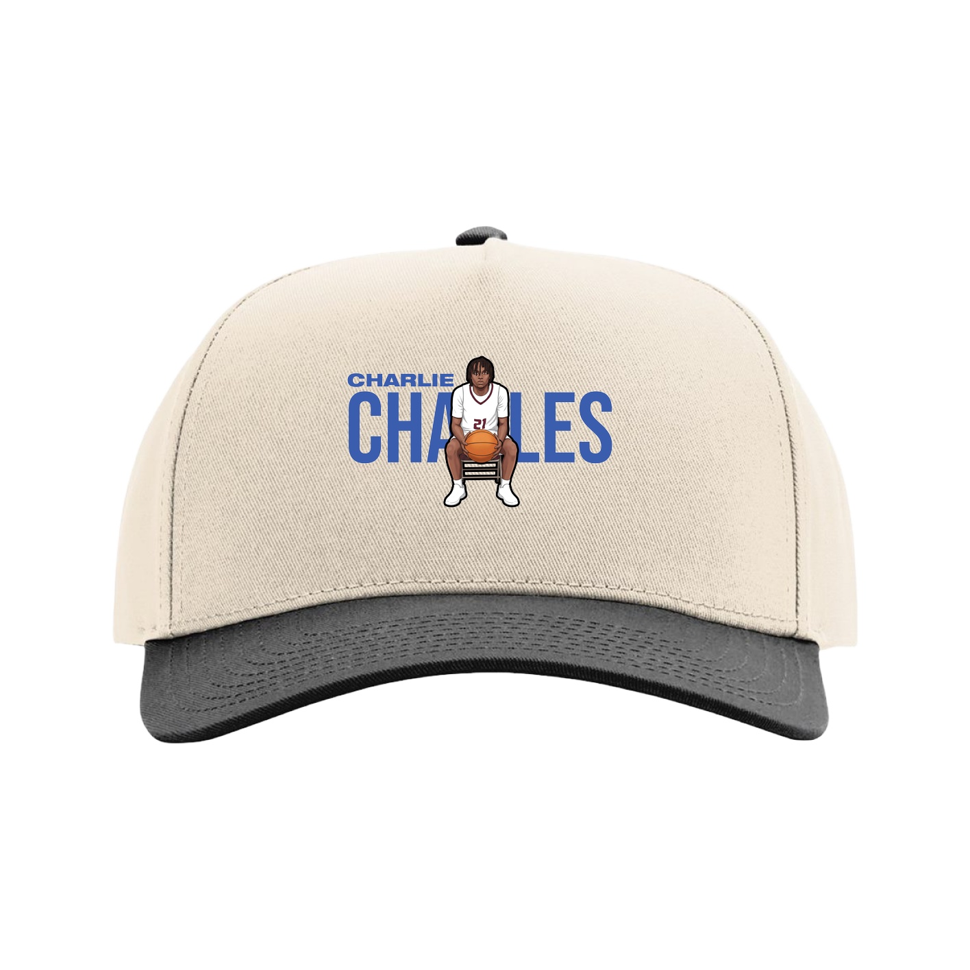 Full Fabric Five-Panel Champ Cap — Player Name in Cream/Black