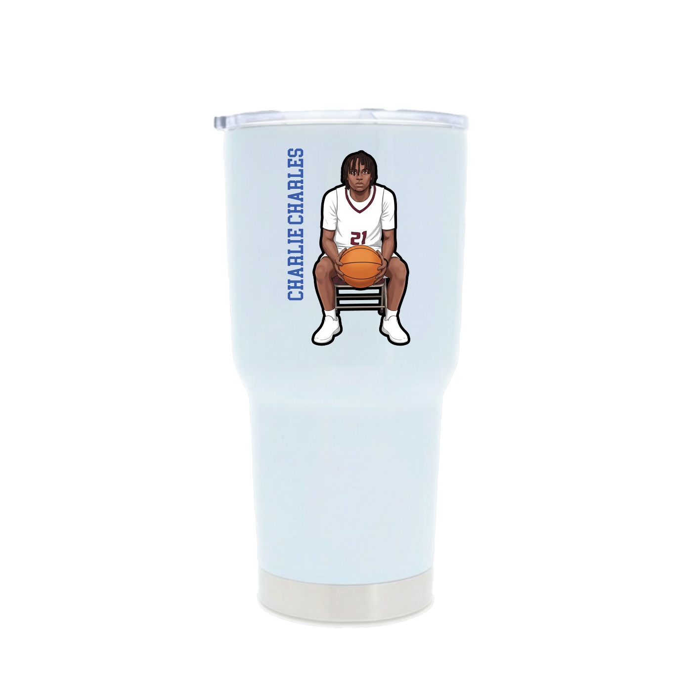30oz Stainless Steel Tumbler — Name Vertical in White