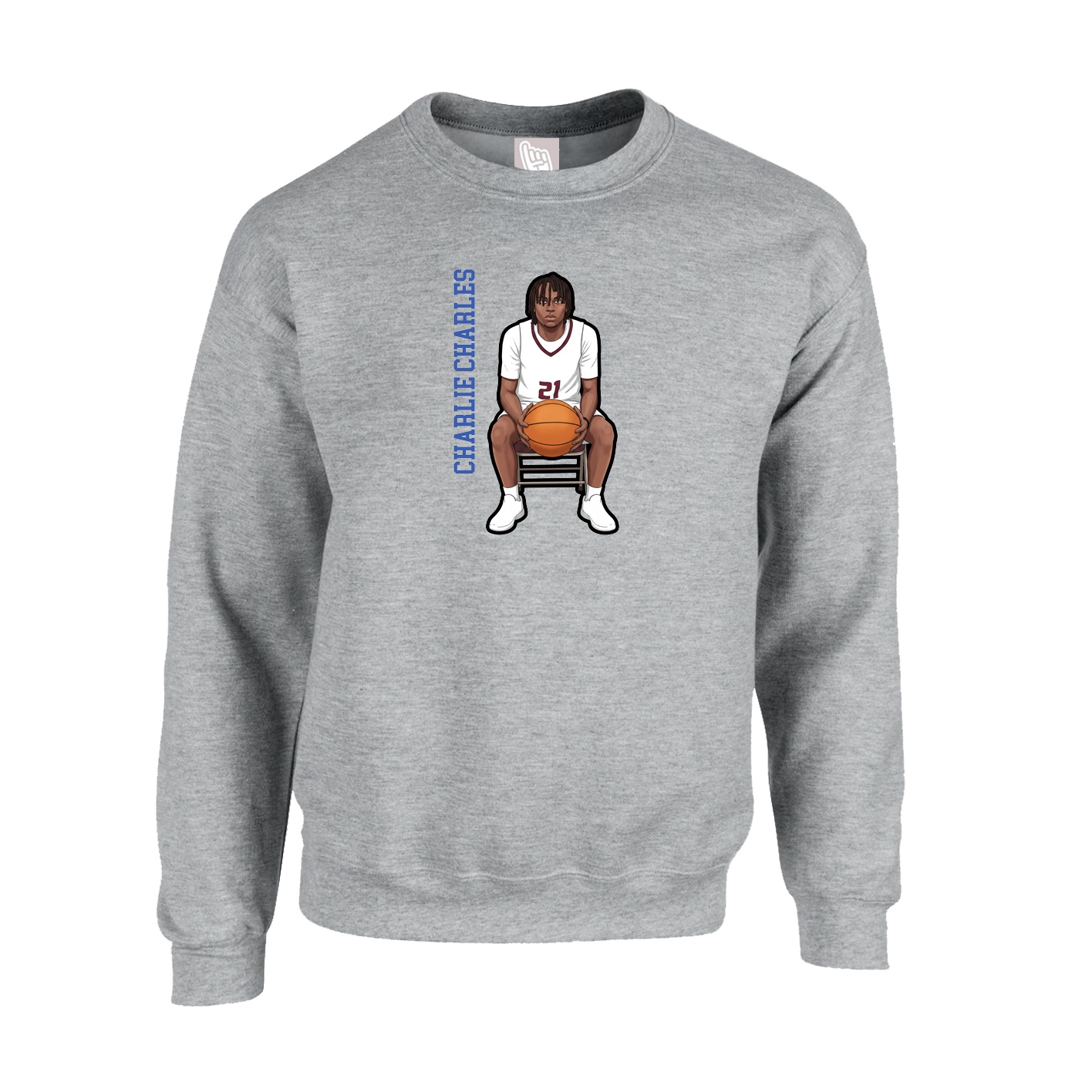 Fleece Crew — Name Vertical in Grey