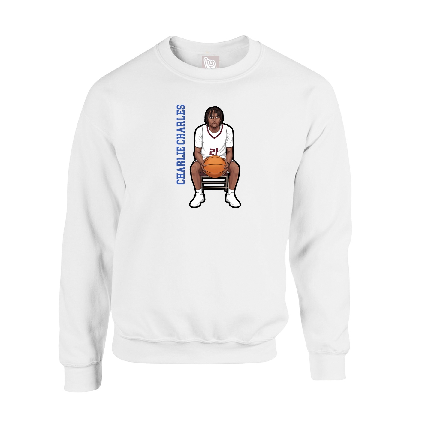 Fleece Crew — Name Vertical in White