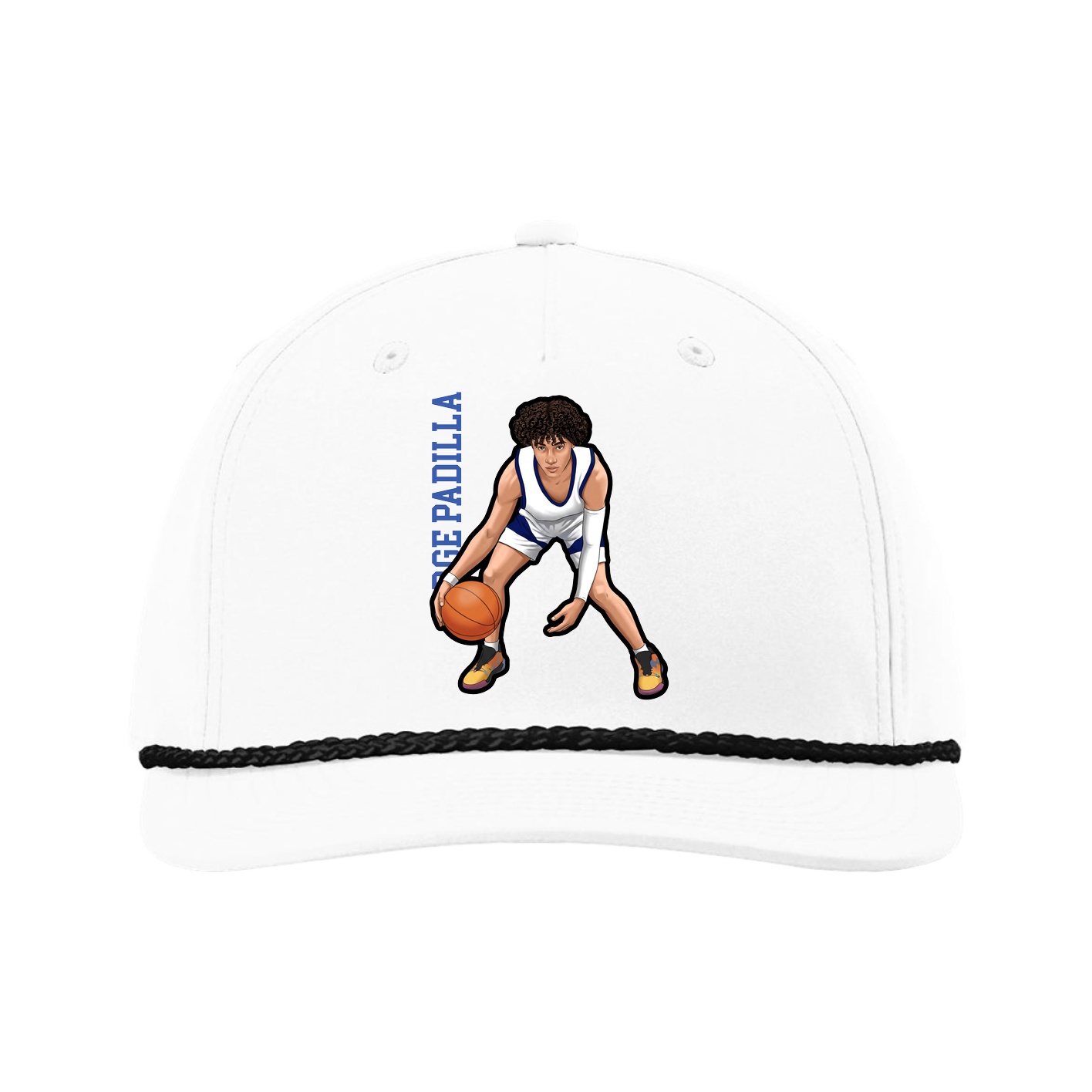 Five-Panel Classic Rope Cap — Name Vertical in White