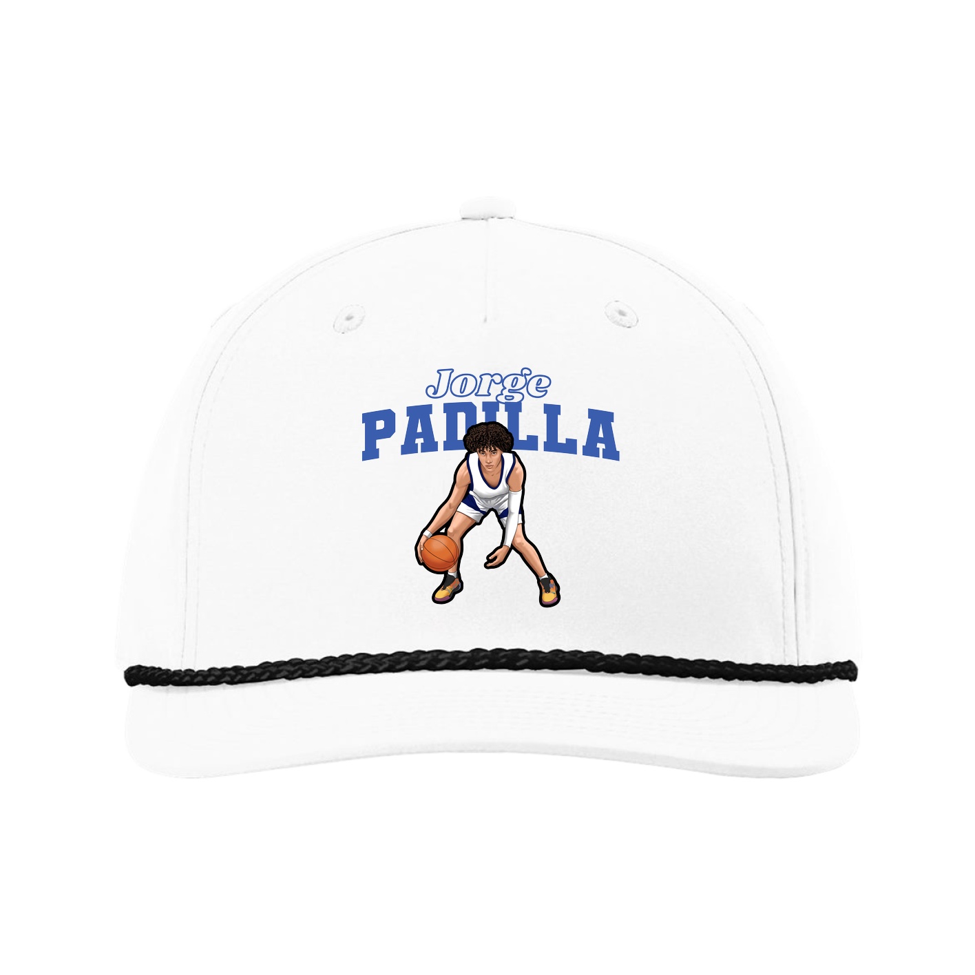 Five-Panel Classic Rope Cap — Name Arch in White