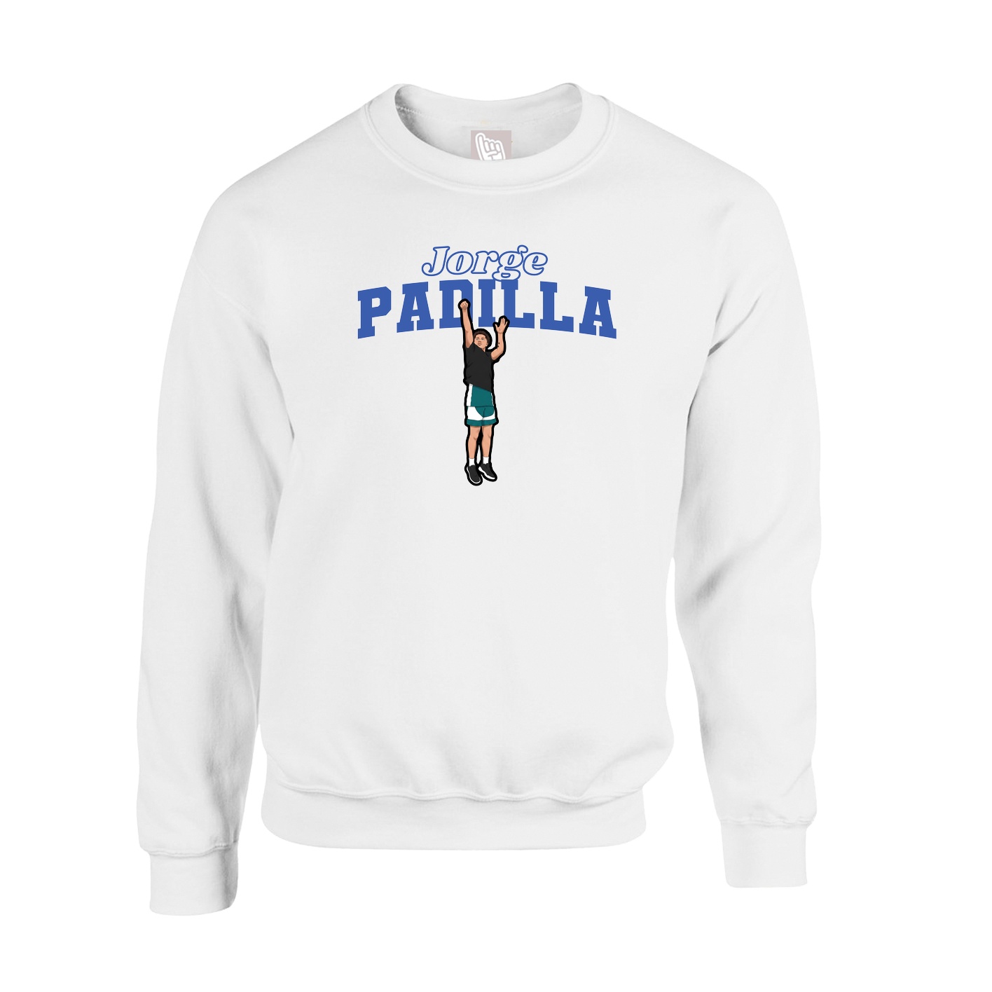 Fleece Crew — Name Arch in White