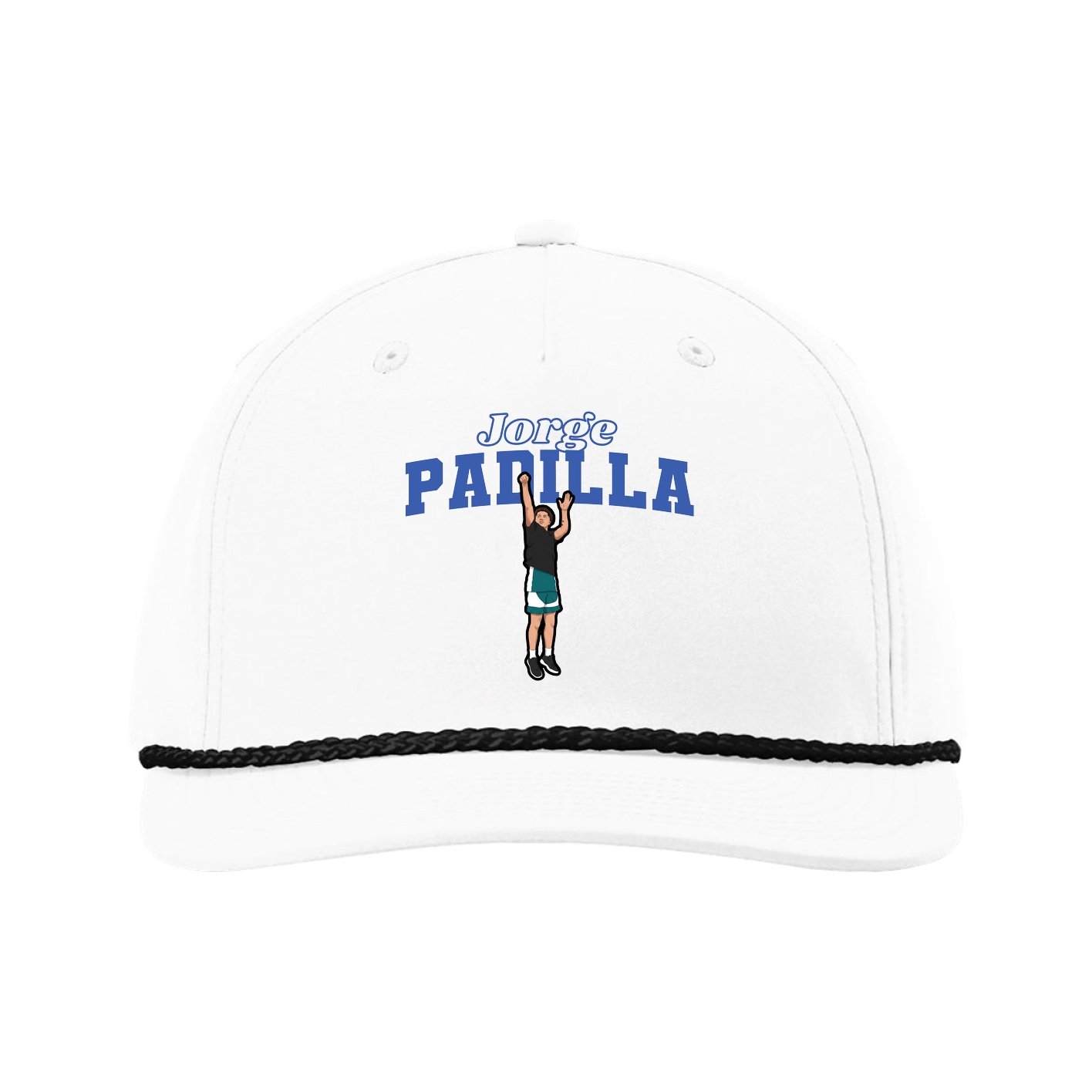 Five-Panel Classic Rope Cap — Name Arch in White