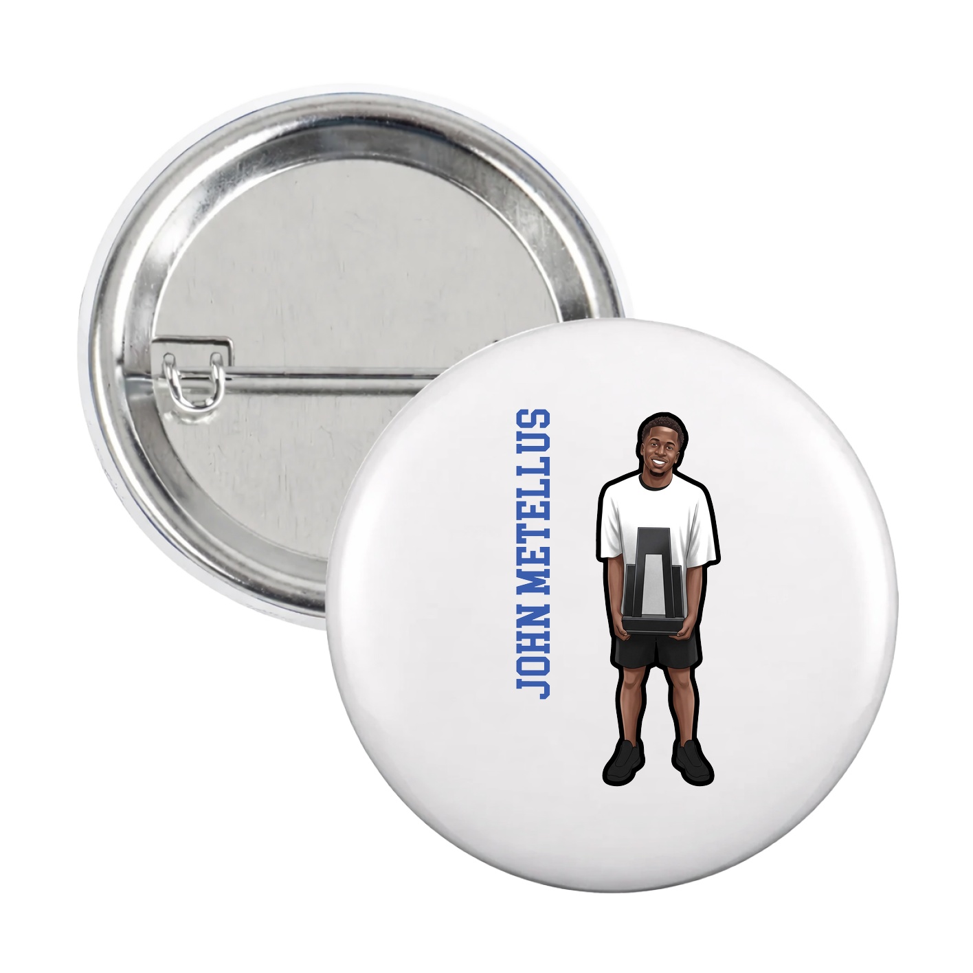 Game Day Button — Name Vertical in White