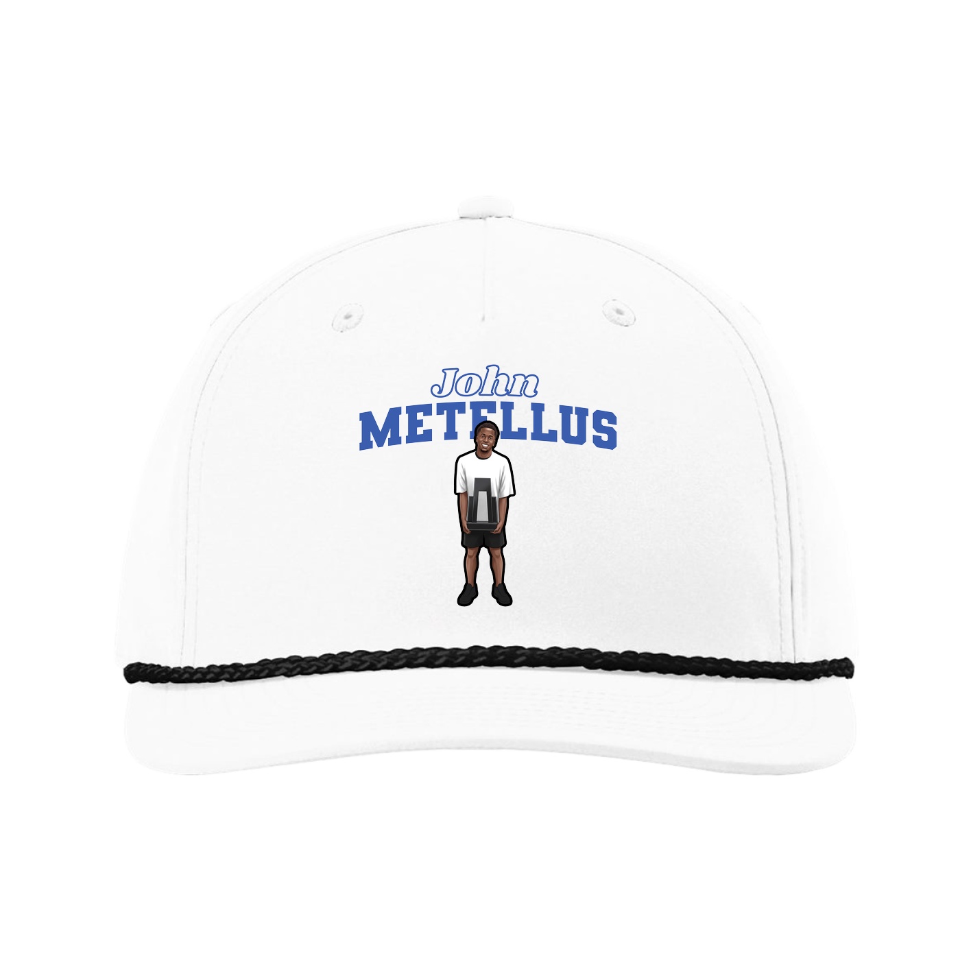 Five-Panel Classic Rope Cap — Name Arch in White