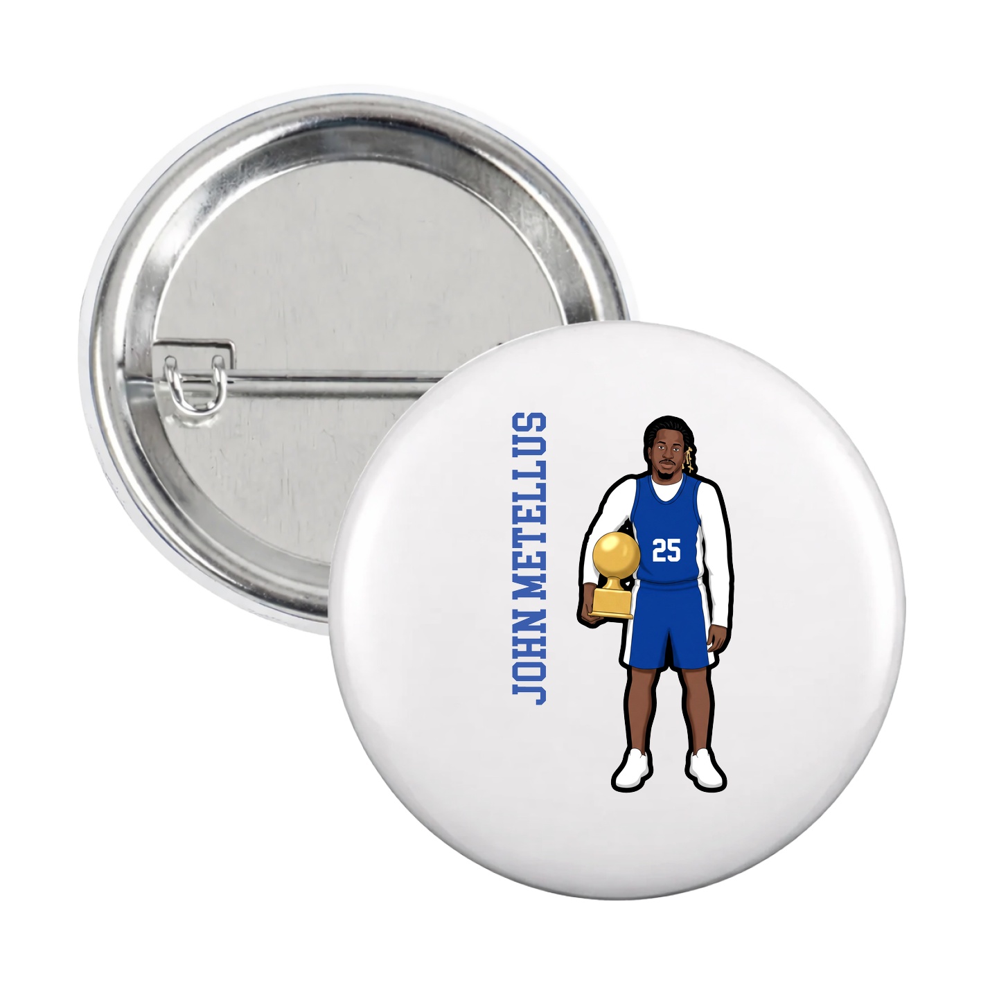 Game Day Button — Name Vertical in White