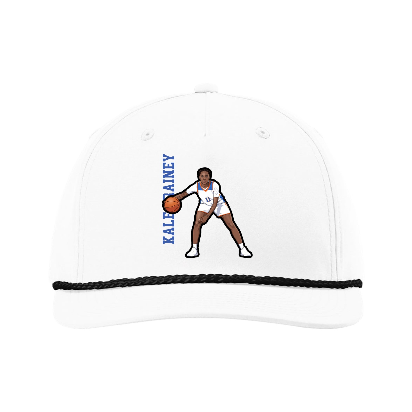 Five-Panel Classic Rope Cap — Name Vertical in White