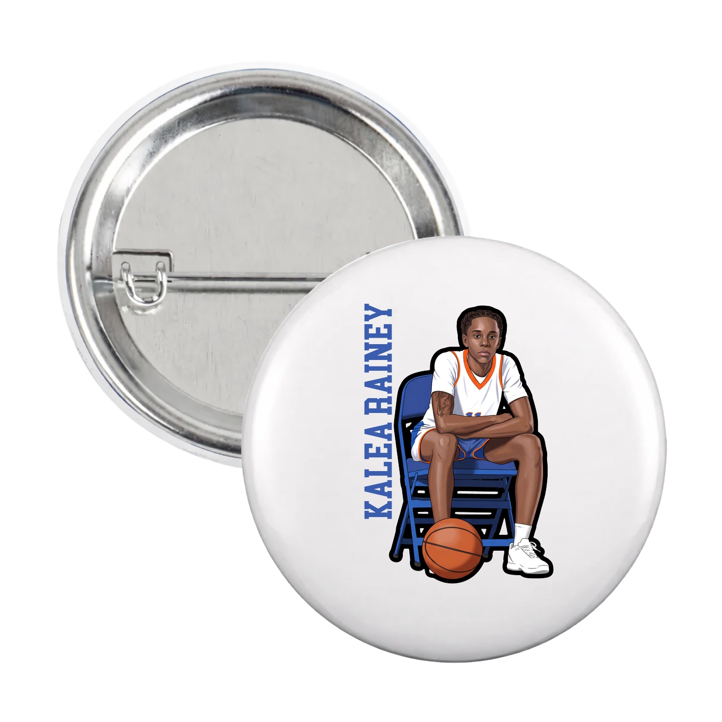 Game Day Button — Name Vertical in White