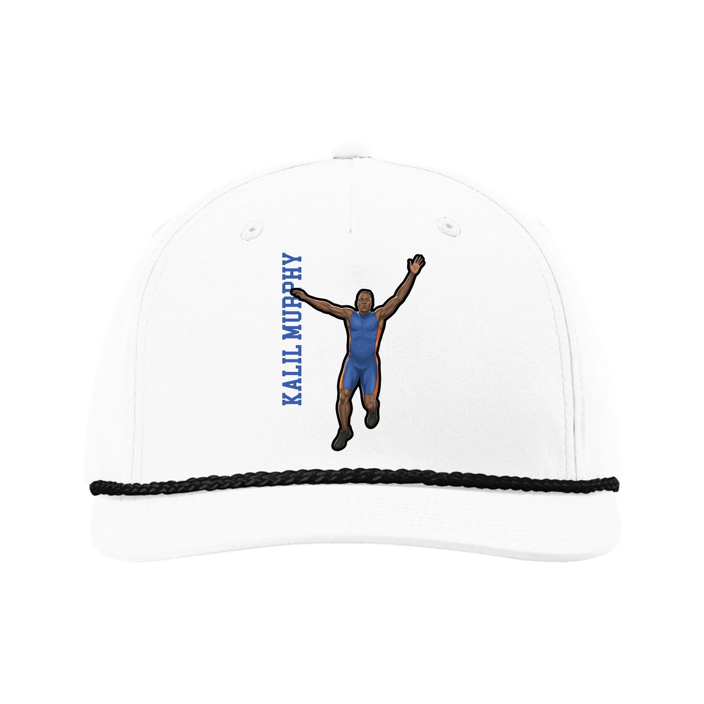 Five-Panel Classic Rope Cap — Name Vertical in White