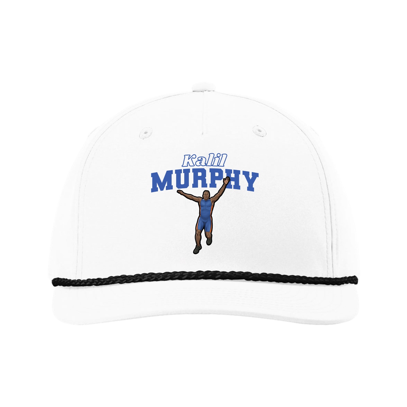 Five-Panel Classic Rope Cap — Name Arch in White