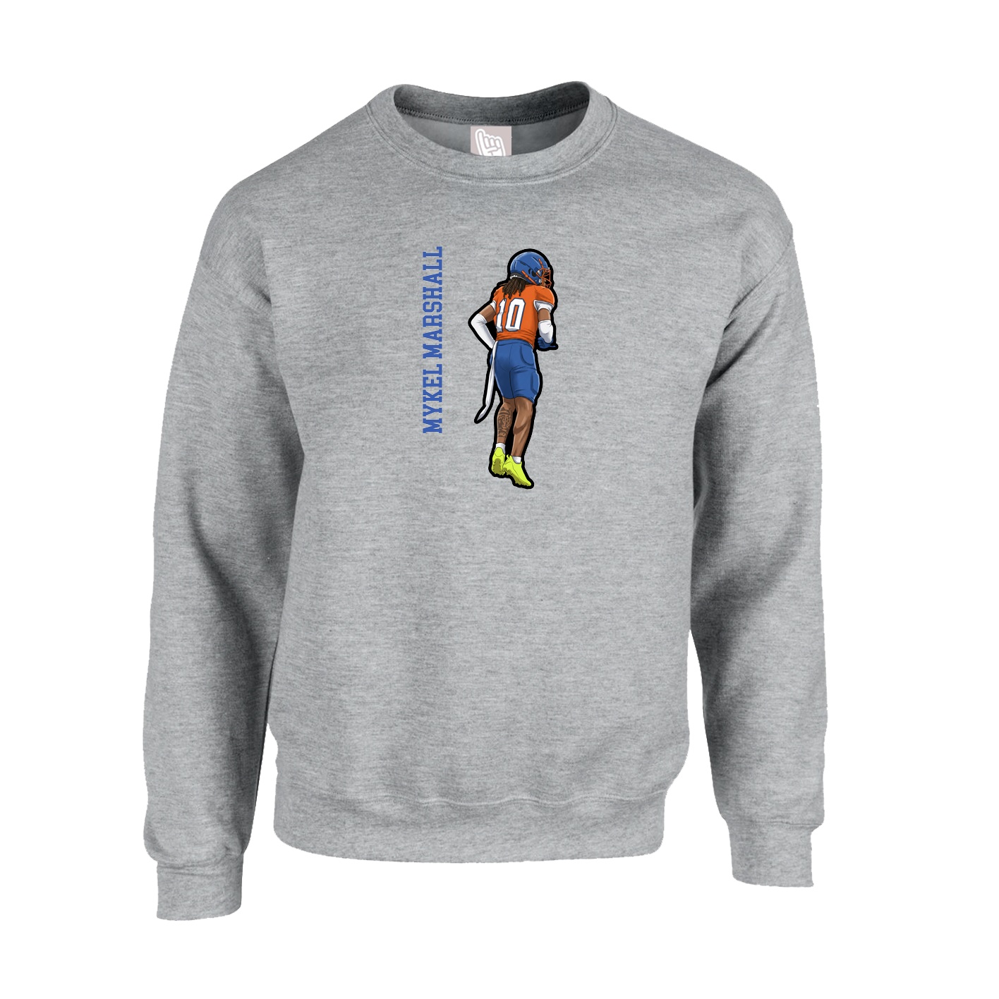 Fleece Crew — Name Vertical in Grey
