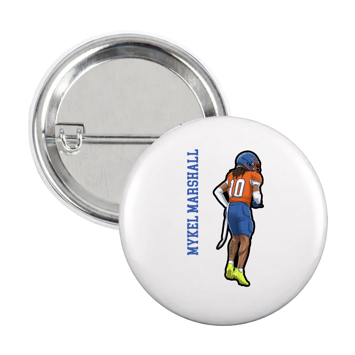 Game Day Button — Name Vertical in White