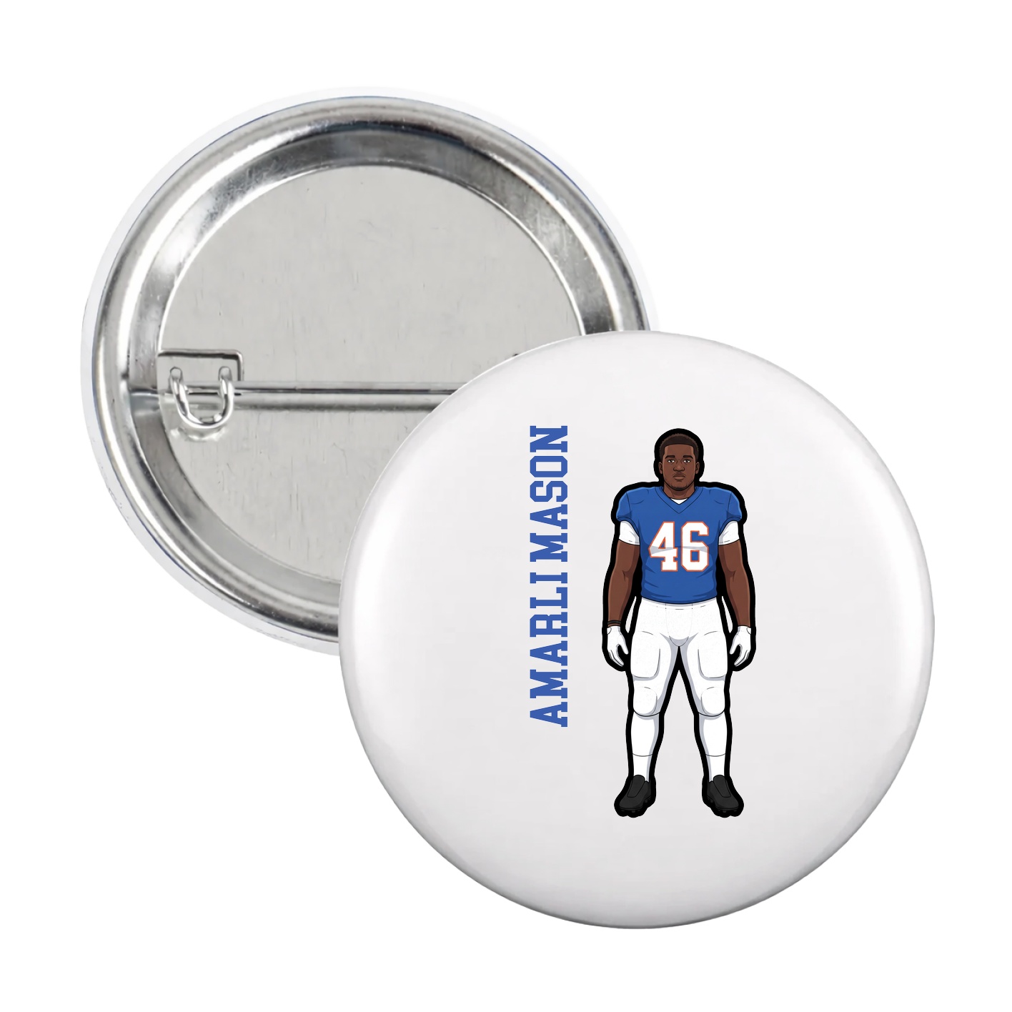Game Day Button — Name Vertical in White
